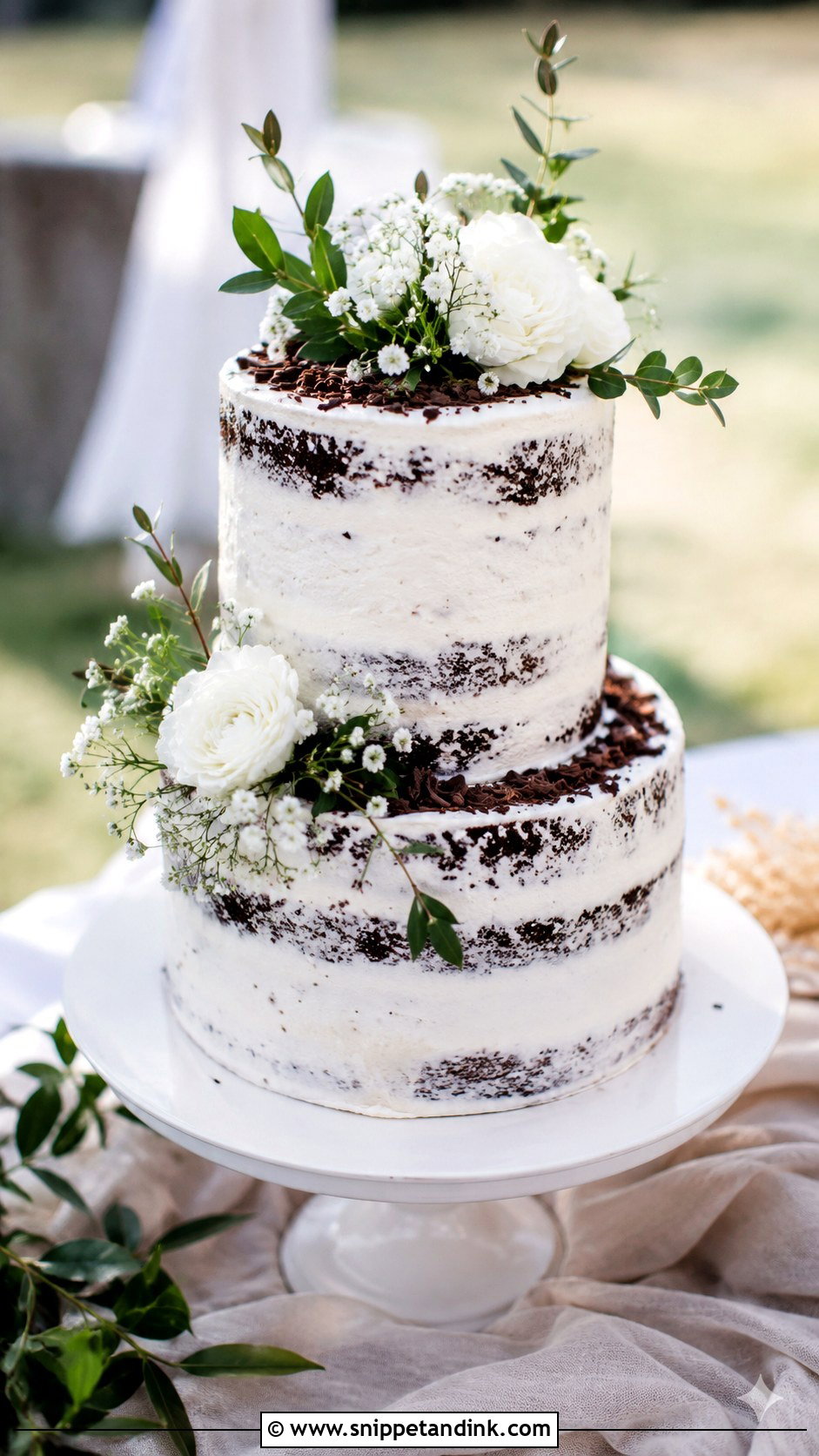 Chocolate And White Semi Naked Wedding Cake - Snippet and Ink - 25 Chocolate and White Wedding Cake Ideas