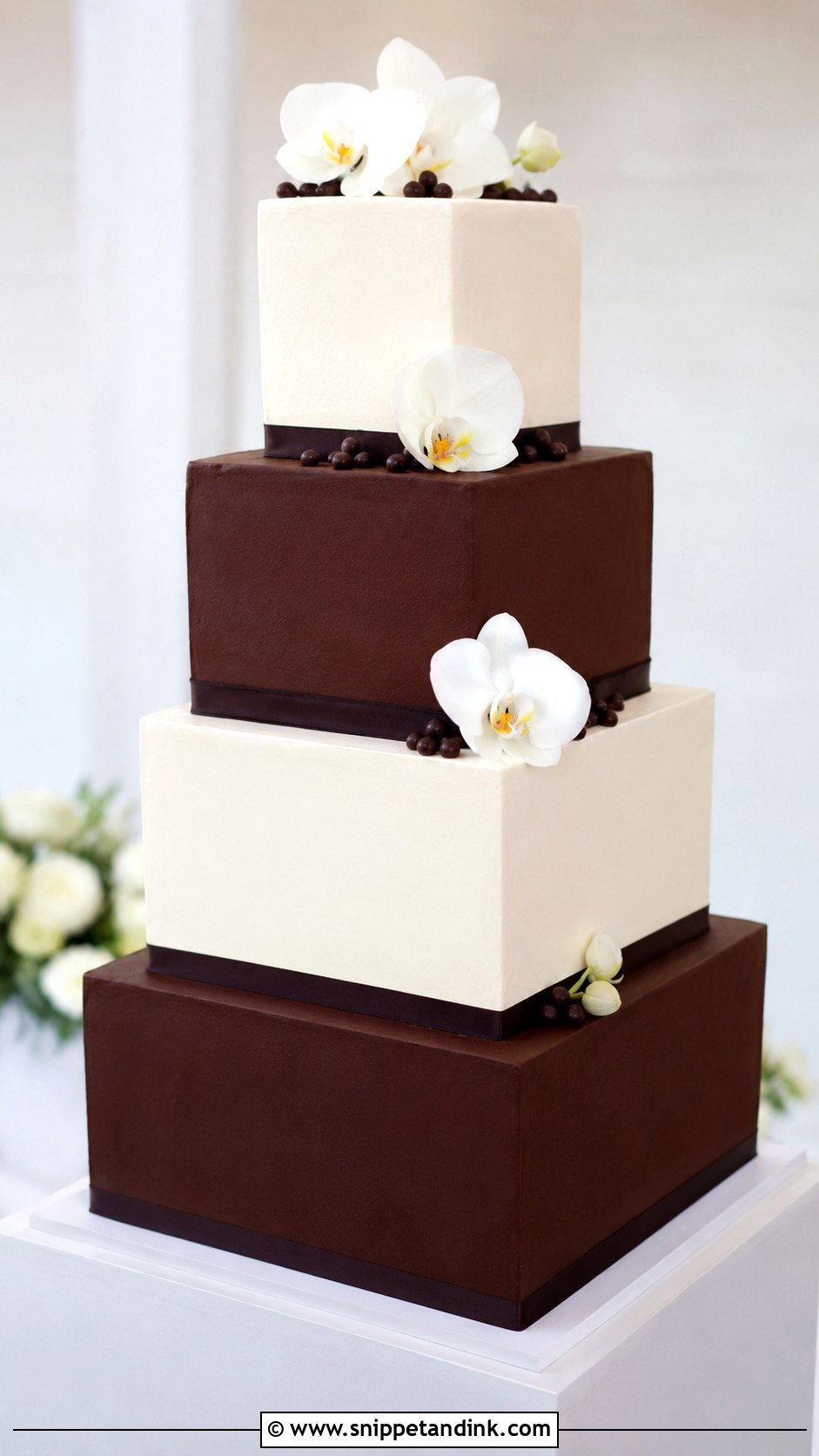 Chocolate And White Square Wedding Cake - Snippet and Ink - 25 Chocolate and White Wedding Cake Ideas