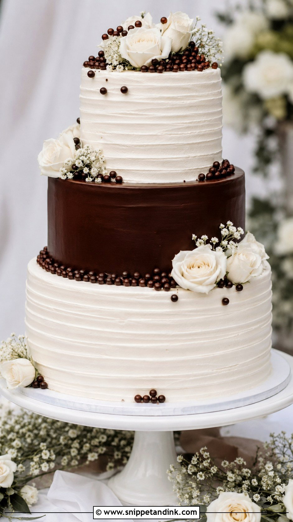 Chocolate And White Tiered Wedding Cake - Snippet and Ink - 25 Chocolate and White Wedding Cake Ideas