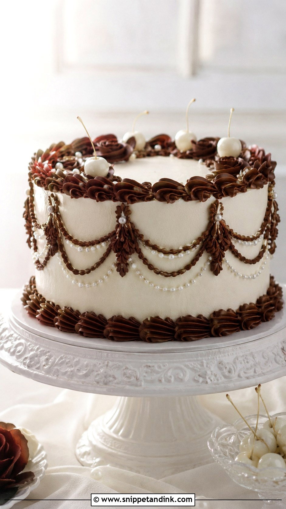 Chocolate And White Vintage Wedding Cake - Snippet and Ink - 25 Chocolate and White Wedding Cake Ideas