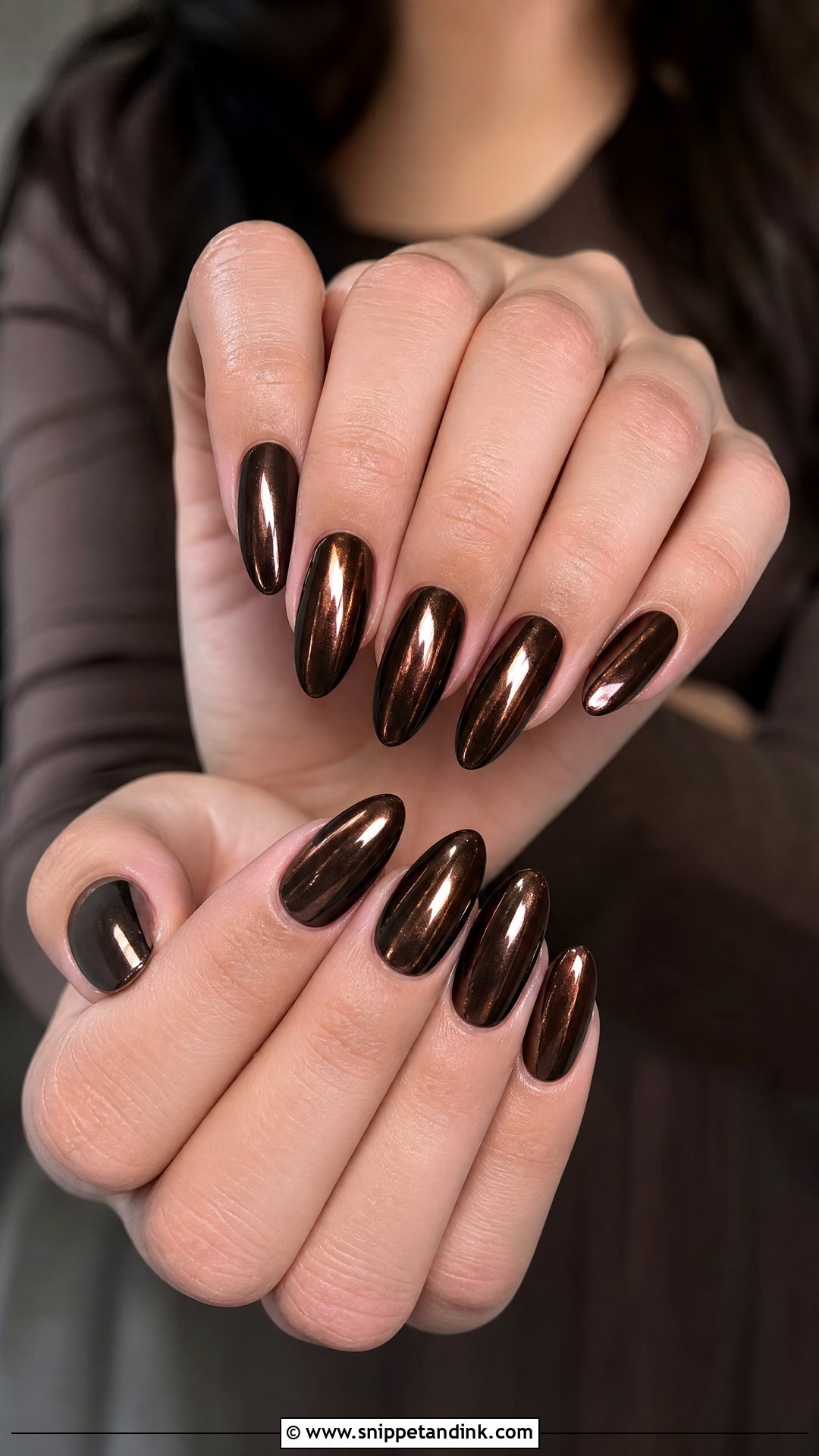 Chocolate Brown Chrome Fall Wedding Guest Nails - Snippet and Ink - 25 Fall Wedding Nails for Guest