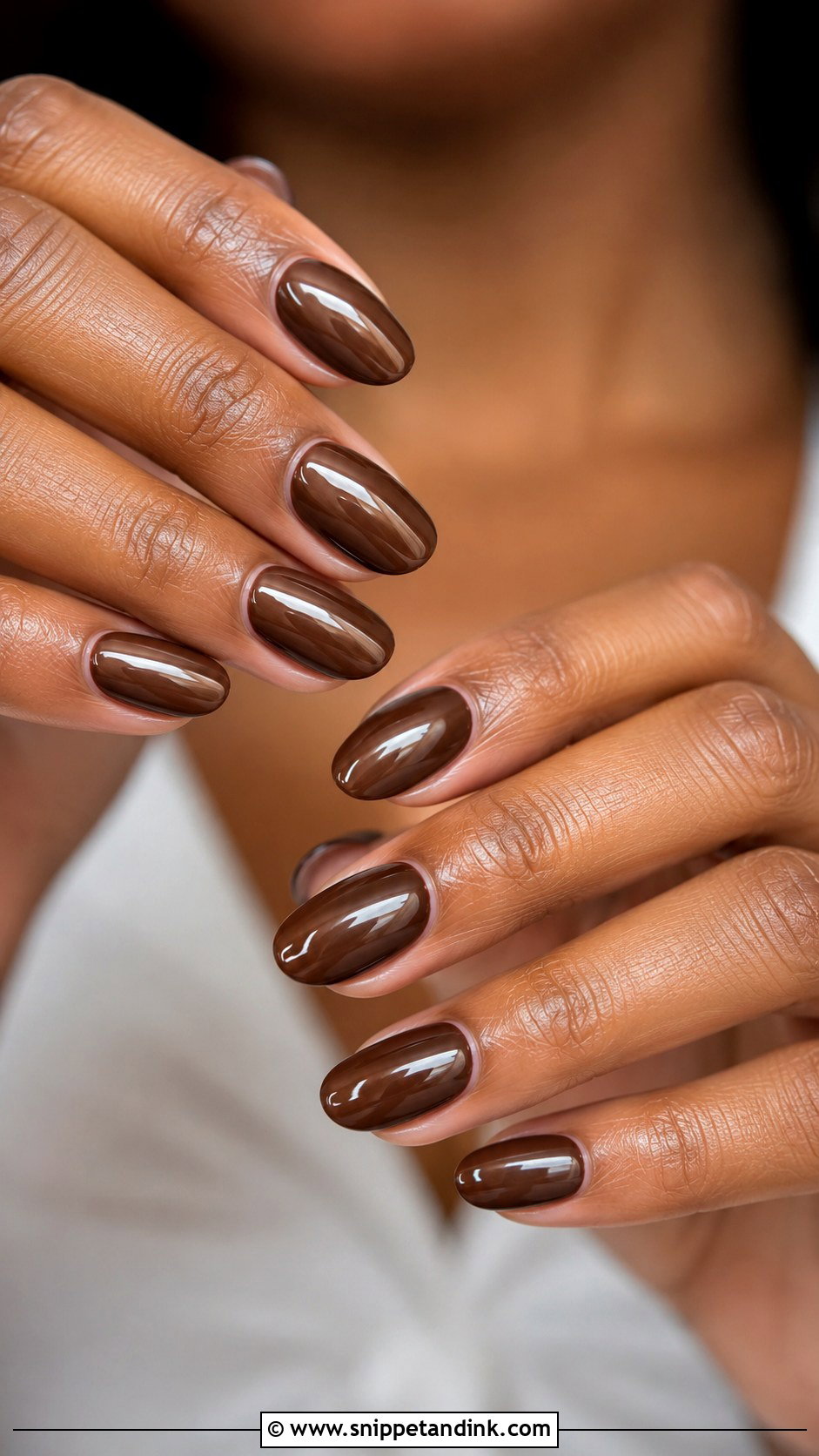 Chocolate Brown Glazed Fall Wedding Guest Nails - Snippet and Ink - 20 Fall Wedding Guest Nails