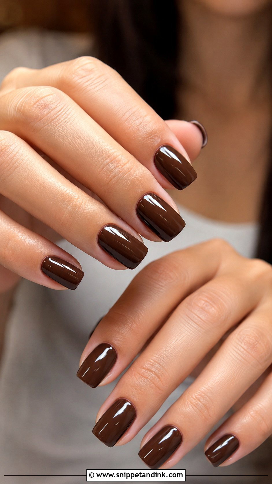 Chocolate Brown Glossy Nails - Snippet and Ink - 30 Wedding Guest Nails Ideas