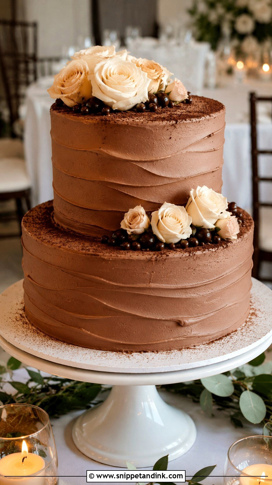 Chocolate Buttercream Wedding Cake - Snippet and Ink - 20 Chocolate Wedding Cake Ideas