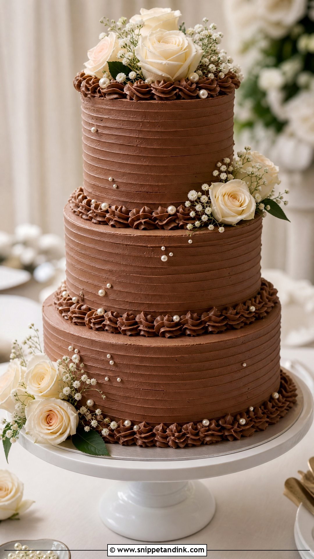 Chocolate Buttercream Wedding Cake - Snippet and Ink - 25 Chocolate Wedding Cake Ideas