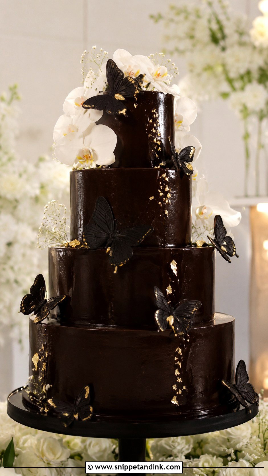 Chocolate Butterfly Wedding Cake With Black Butterflies - Snippet and Ink - 20 Chocolate Butterfly Cake Ideas for Wedding