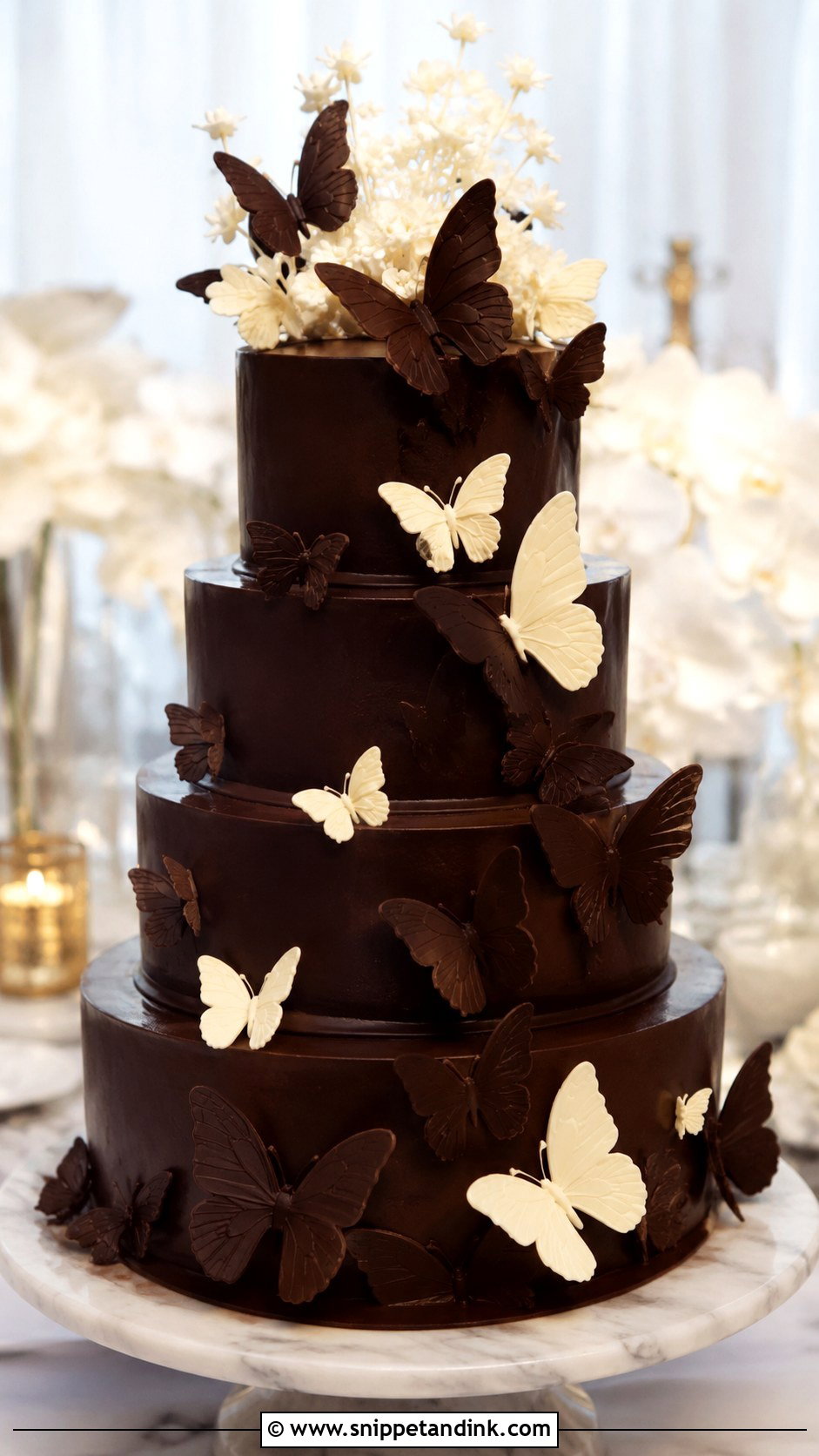 Chocolate Butterfly Wedding Cake With Chocolate Butterflies - Snippet and Ink - 20 Chocolate Butterfly Cake Ideas for Wedding