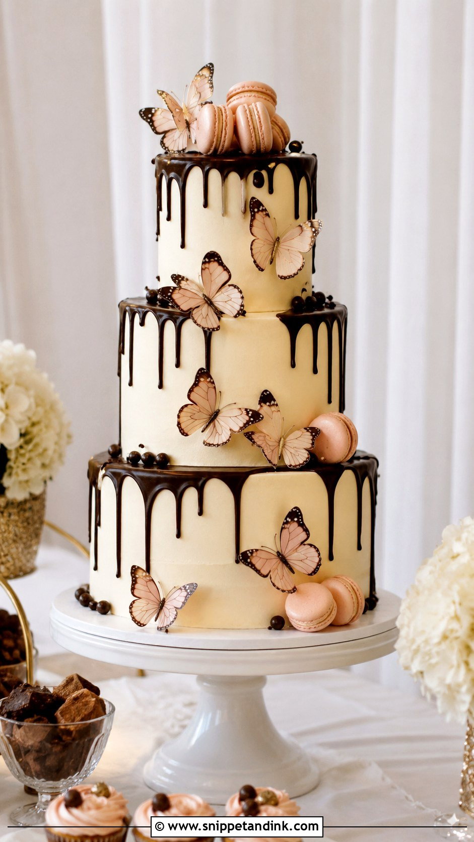 Chocolate Butterfly Wedding Cake With Drip - Snippet and Ink - 20 Chocolate Butterfly Cake Ideas for Wedding