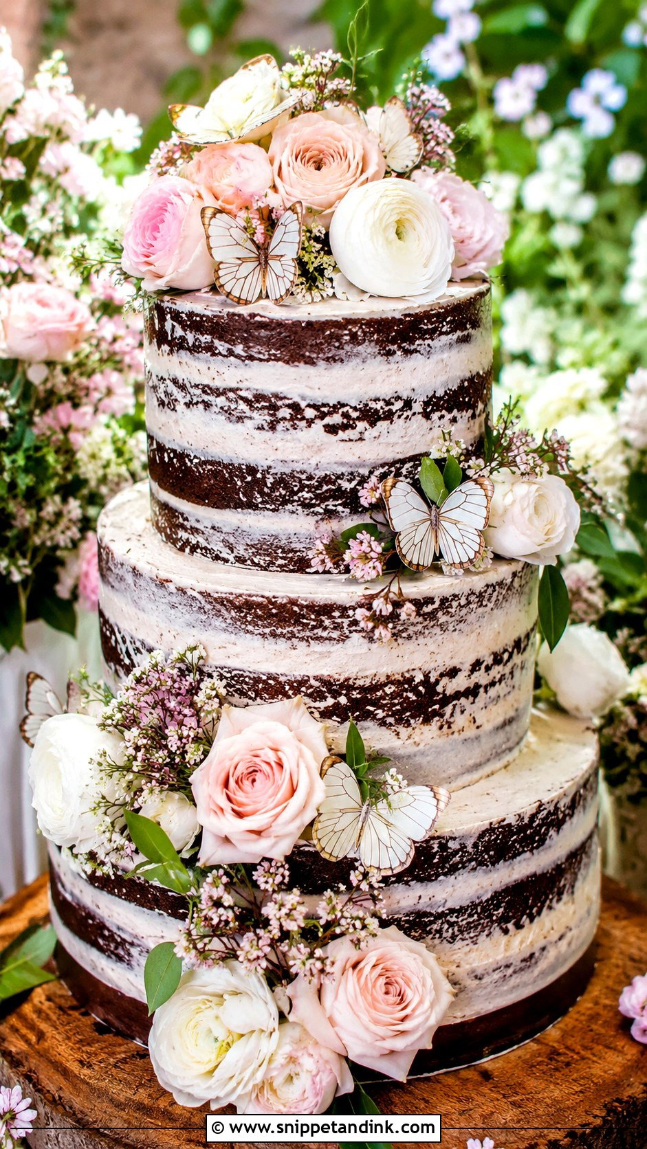 Chocolate Butterfly Wedding Cake With Fresh Flowers - Snippet and Ink - 20 Chocolate Butterfly Cake Ideas for Wedding