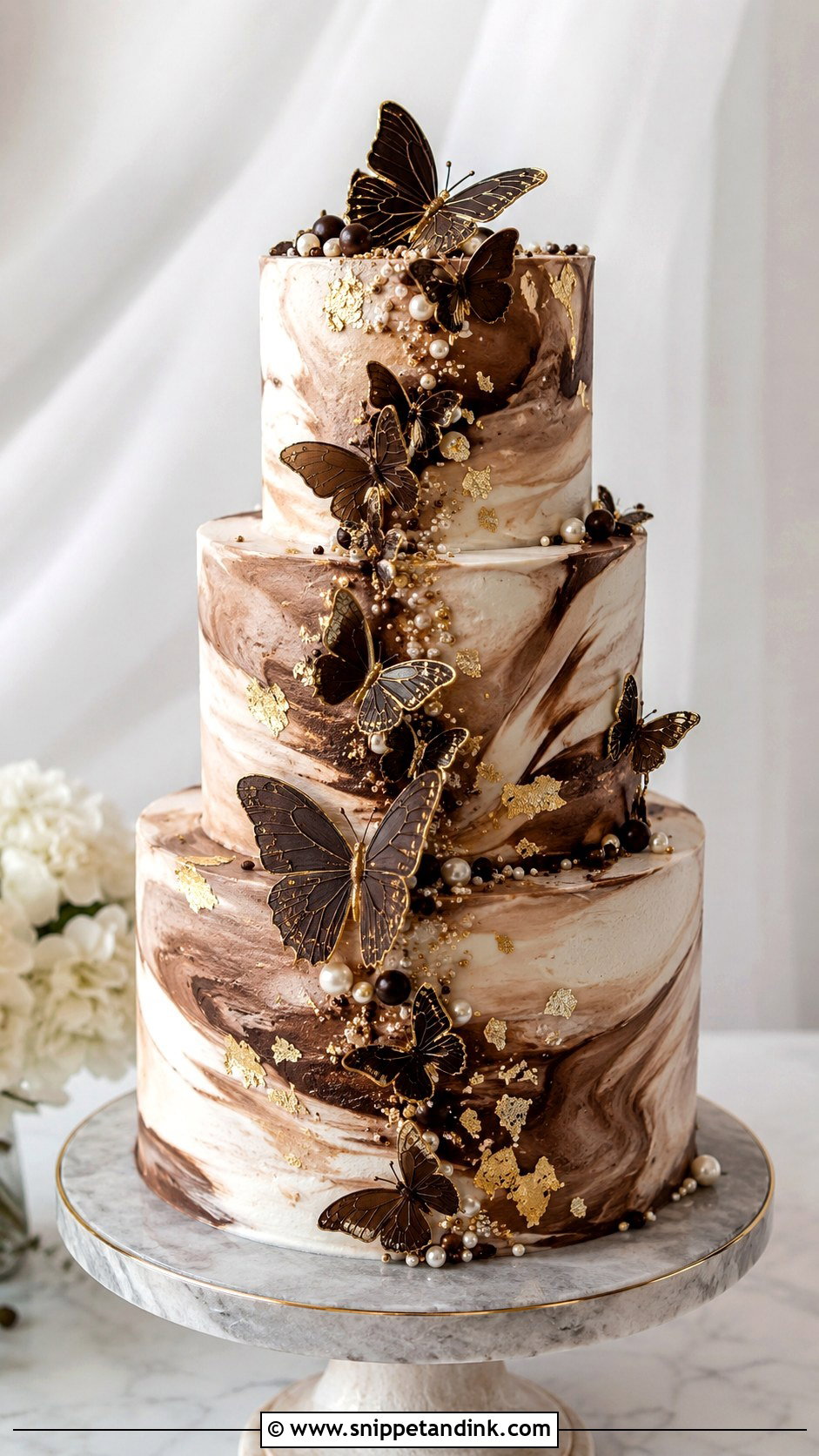 Chocolate Butterfly Wedding Cake With Marble Frosting - Snippet and Ink - 20 Chocolate Butterfly Cake Ideas for Wedding