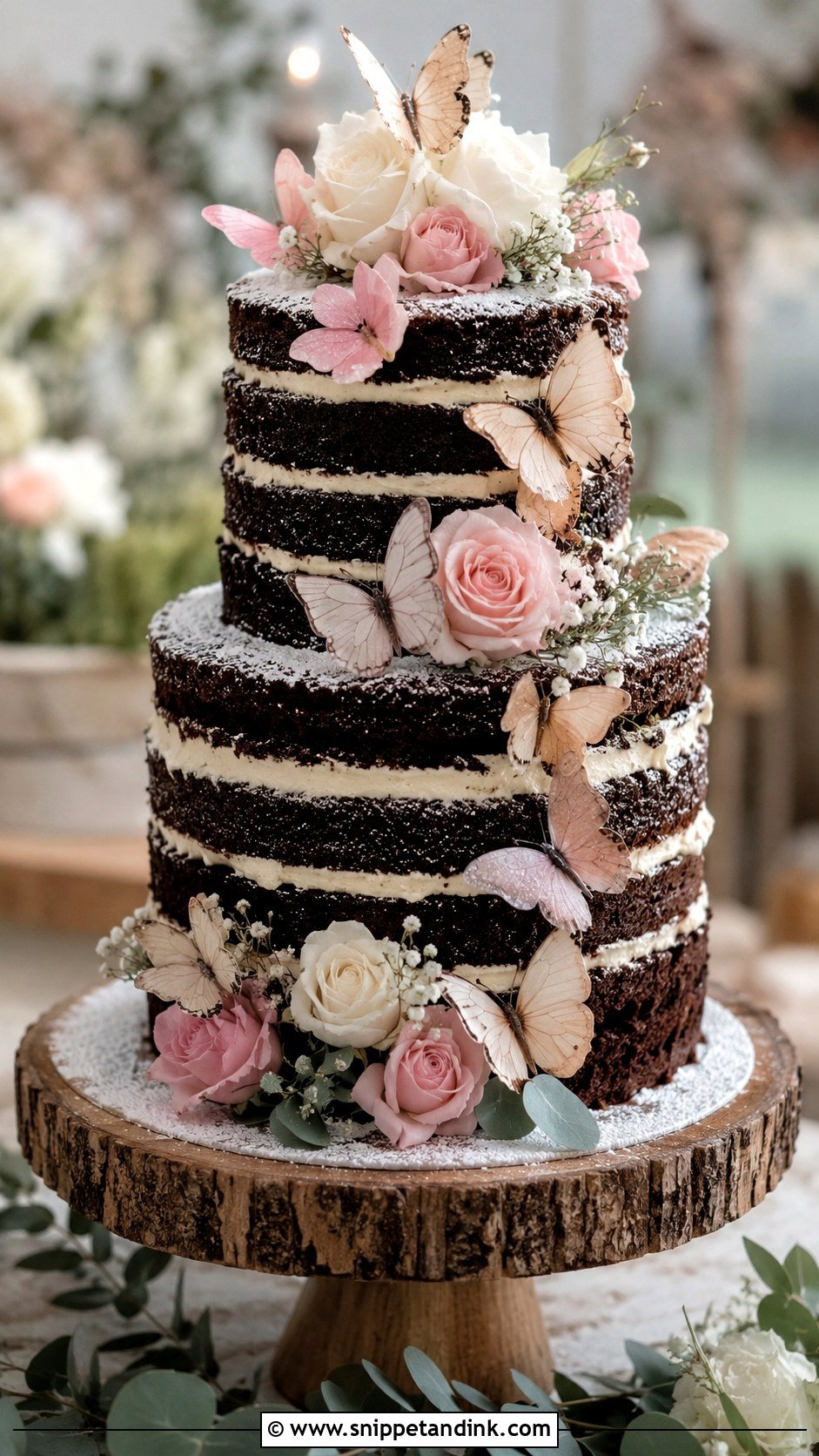 Chocolate Butterfly Wedding Cake With Naked Layers - Snippet and Ink - 20 Chocolate Butterfly Cake Ideas for Wedding