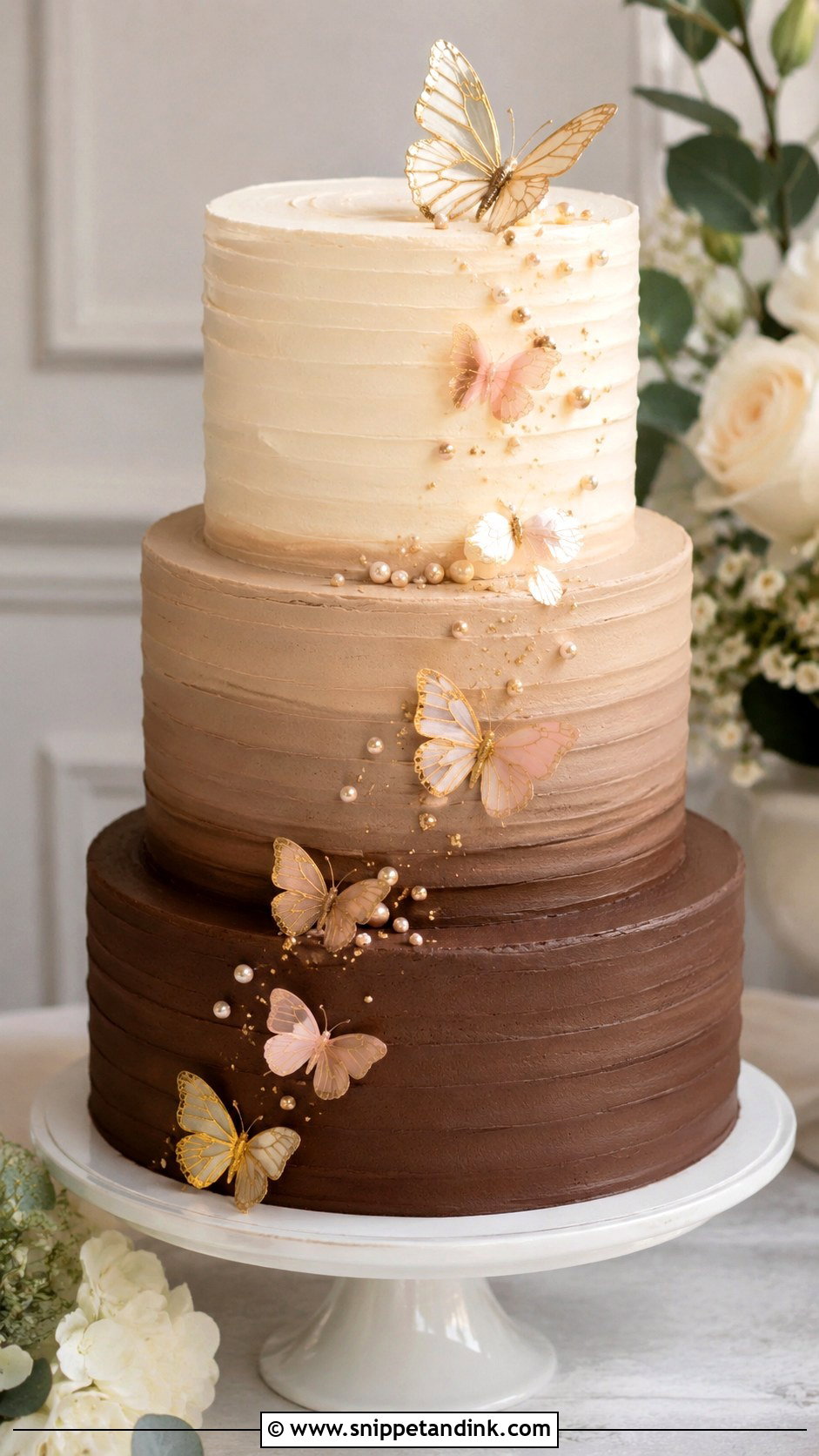 Chocolate Butterfly Wedding Cake With Ombre Frosting - Snippet and Ink - 20 Chocolate Butterfly Cake Ideas for Wedding