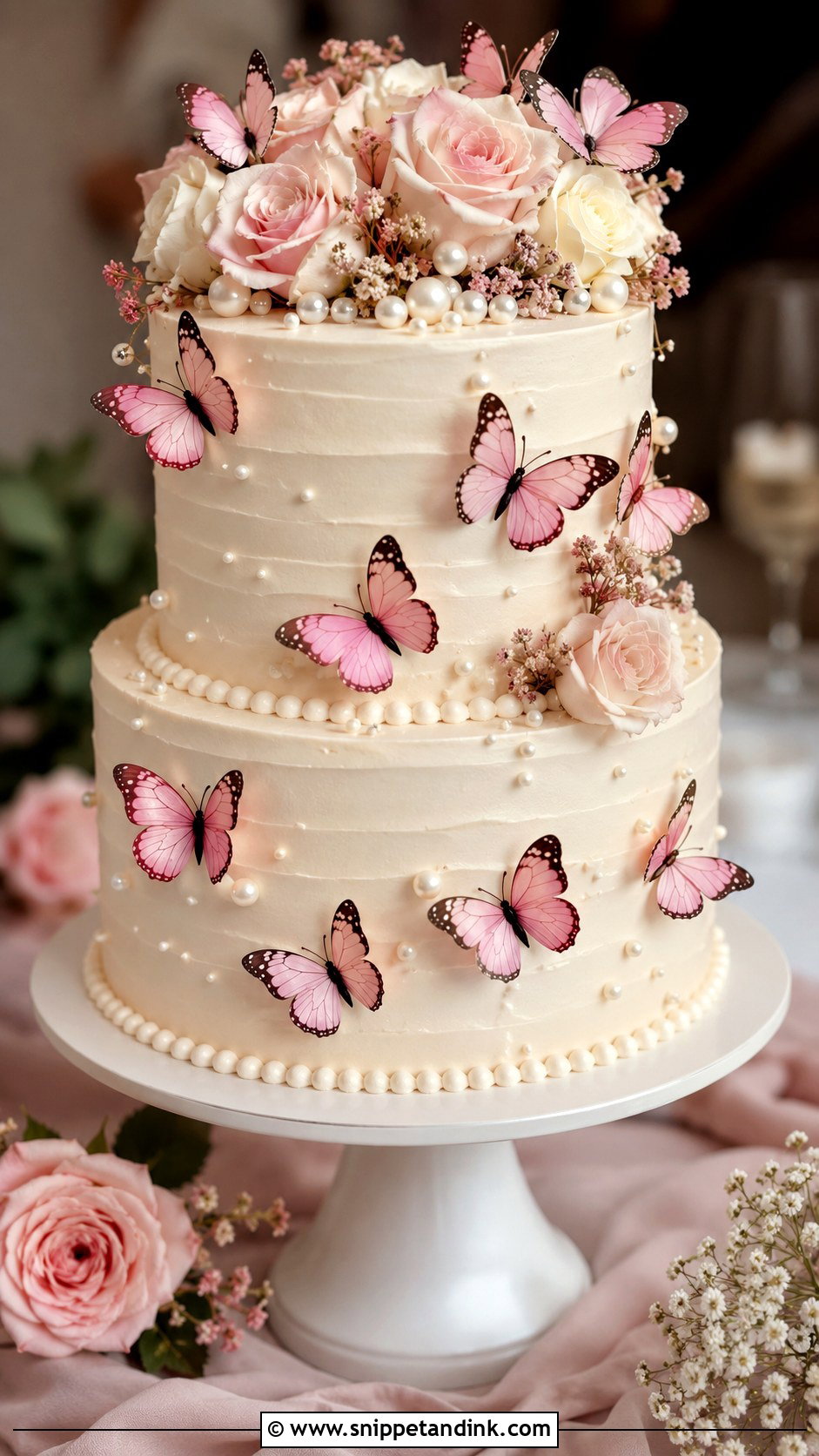 Chocolate Butterfly Wedding Cake With Pink Butterflies - Snippet and Ink - 20 Chocolate Butterfly Cake Ideas for Wedding