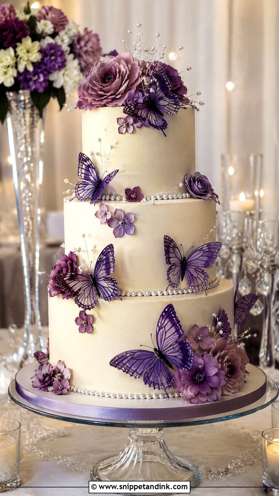 Chocolate Butterfly Wedding Cake With Purple Butterflies - Snippet and Ink - 20 Chocolate Butterfly Cake Ideas for Wedding