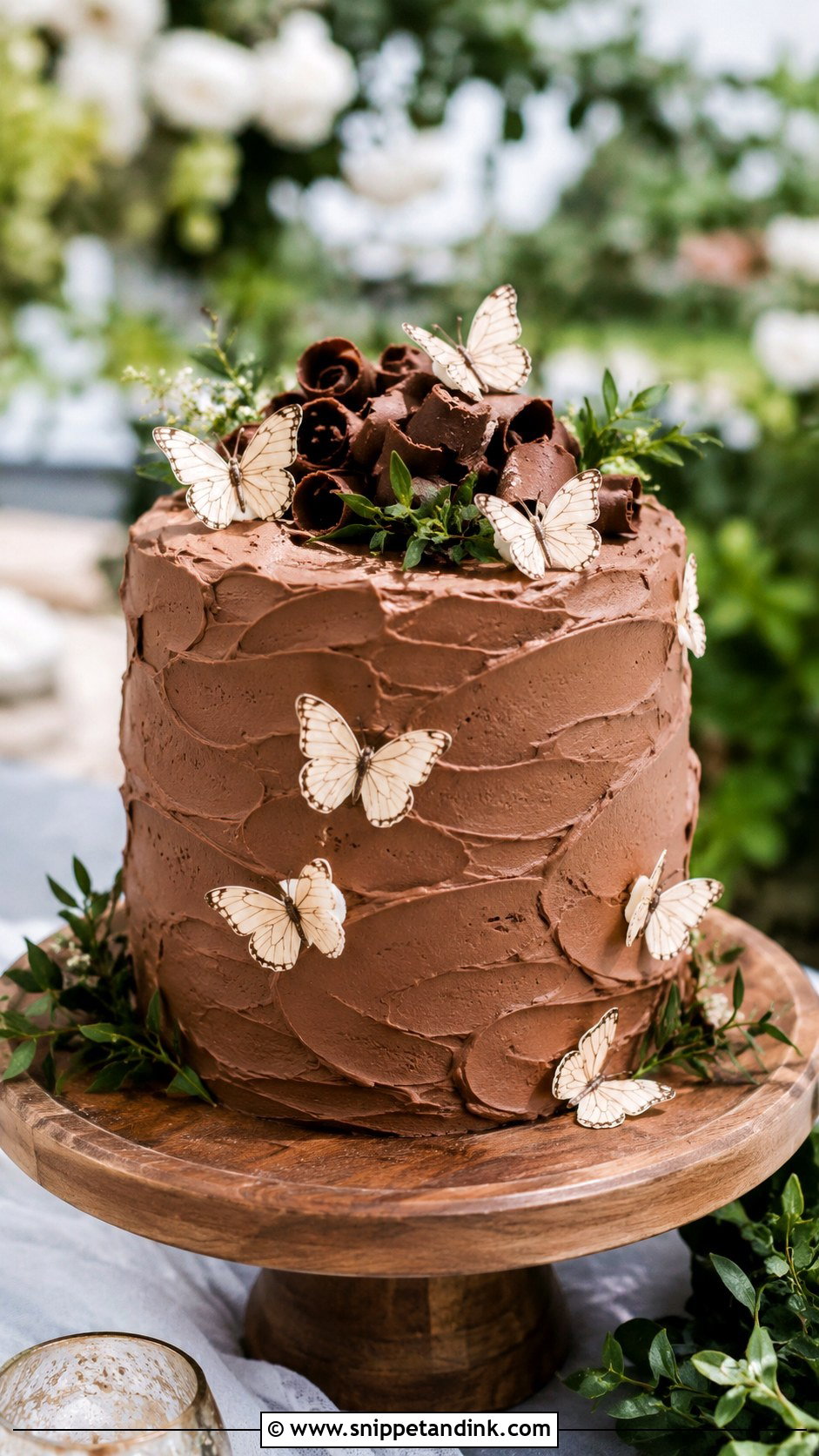 Chocolate Butterfly Wedding Cake With Rustic Buttercream - Snippet and Ink - 20 Chocolate Butterfly Cake Ideas for Wedding