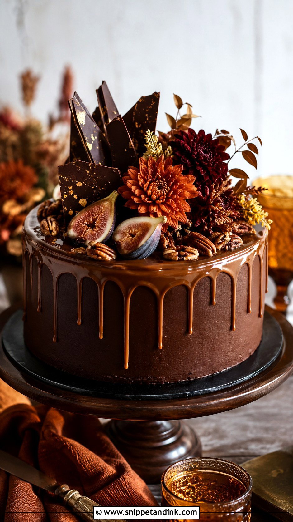 Chocolate Caramel Single Tier Wedding Cake - Snippet and Ink - 30 Rustic Fall Single Tier Wedding Cake Ideas