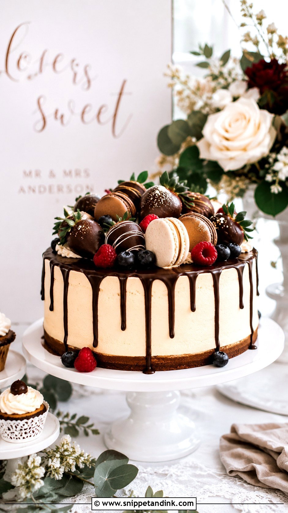 Chocolate Drip Cheesecake Wedding Cake - Snippet and Ink - 20 Cheesecakes for Weddings