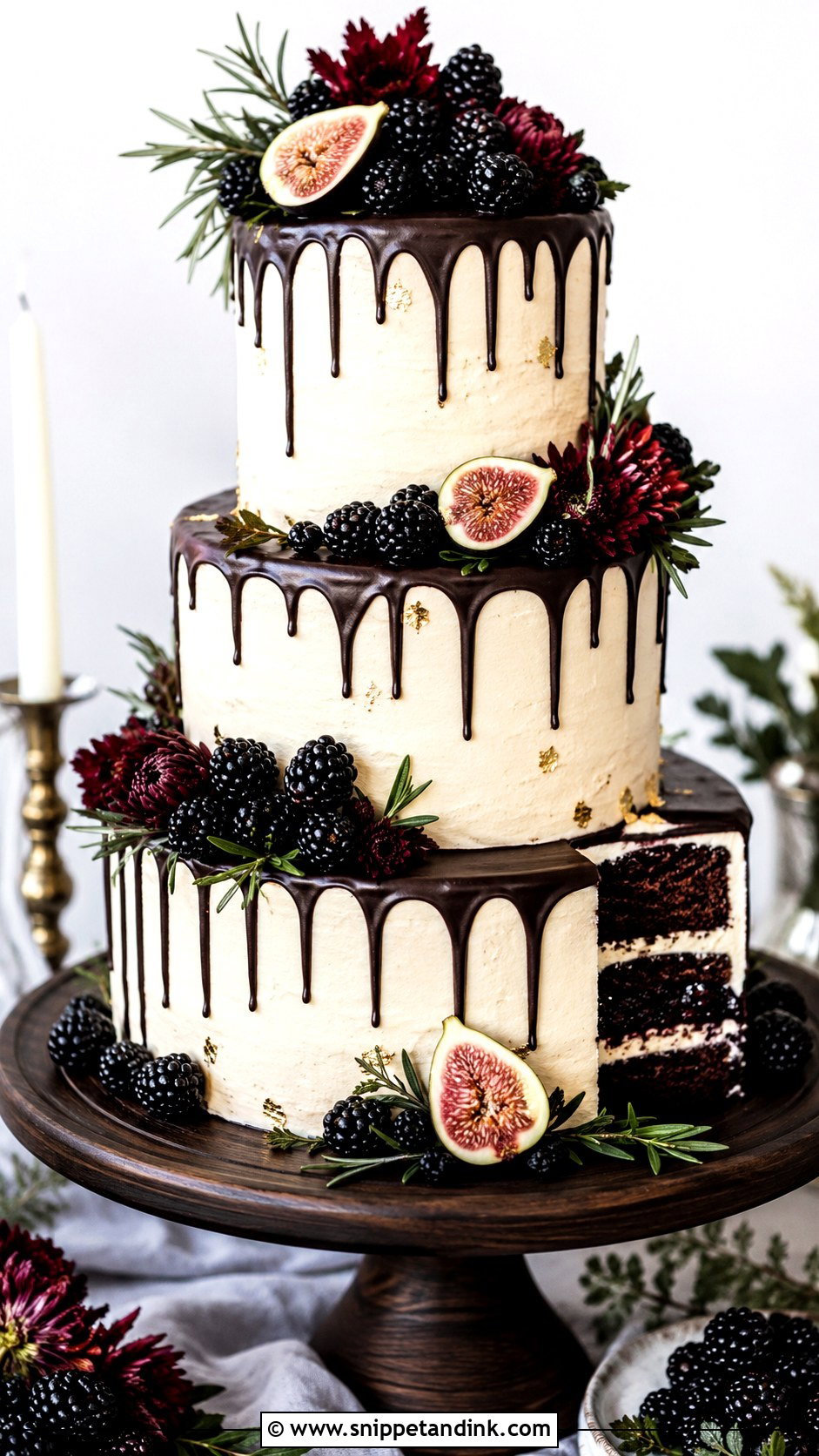 Chocolate Drip Wedding Cake With Blackberries - Snippet and Ink - 20 Chocolate Drip Wedding Cake Ideas
