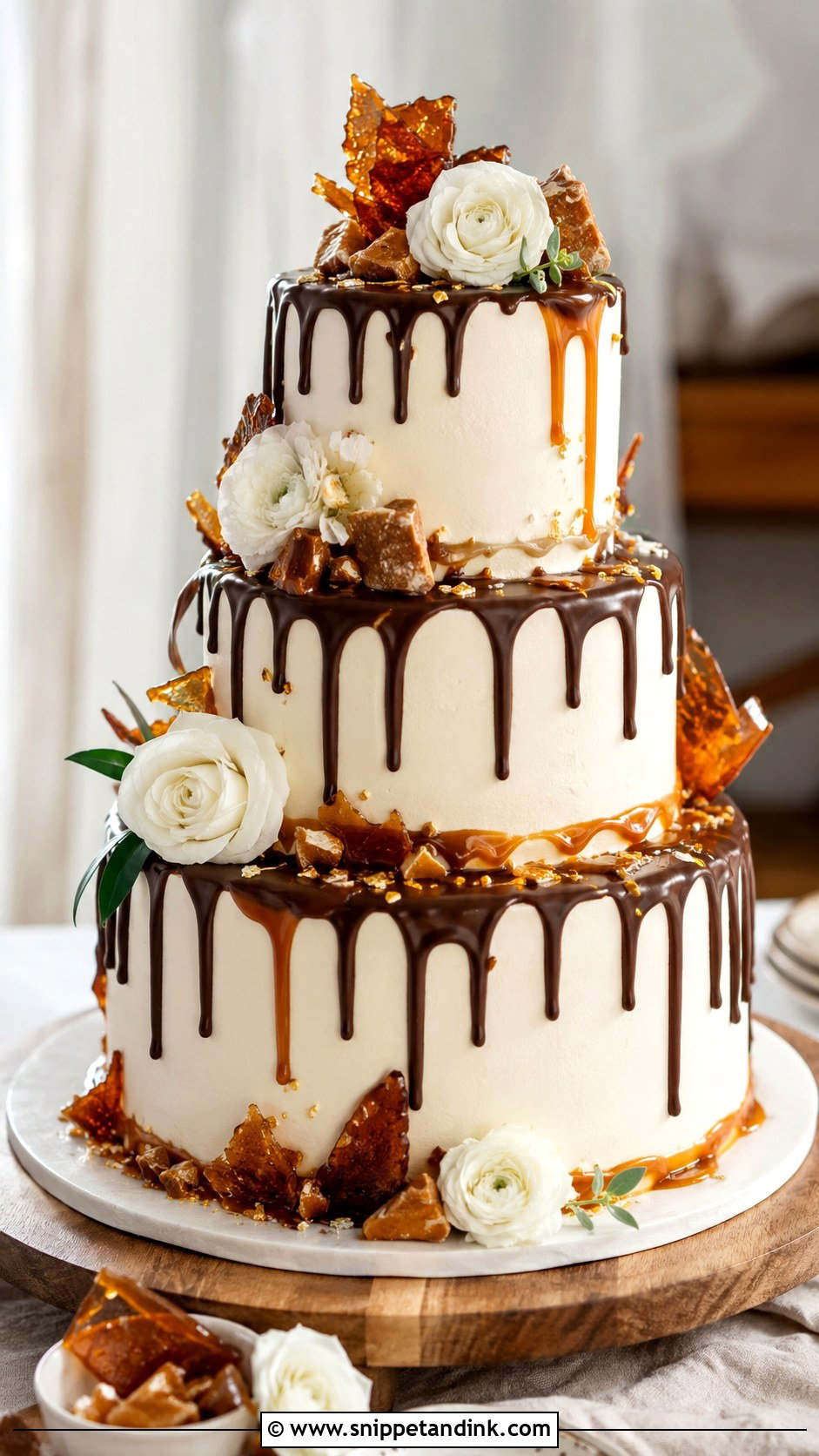 Chocolate Drip Wedding Cake With Caramel - Snippet and Ink - 20 Chocolate Drip Wedding Cake Ideas