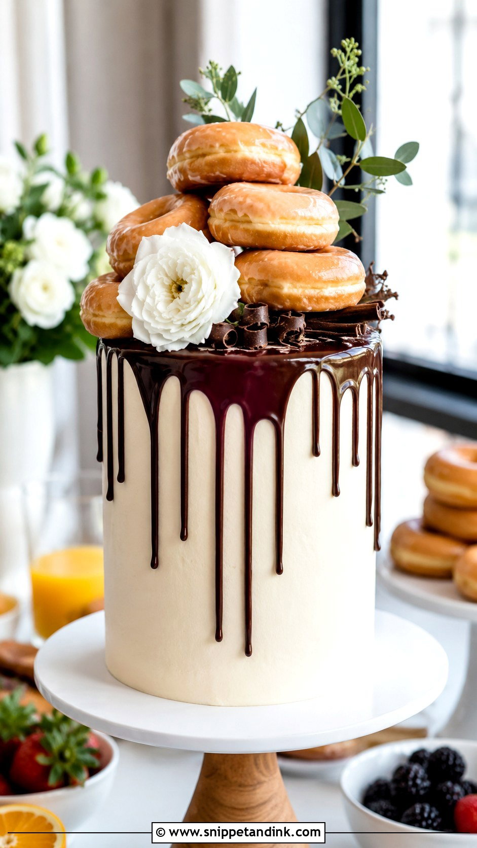 Chocolate Drip Wedding Cake With Donuts - Snippet and Ink - 20 Chocolate Drip Wedding Cake Ideas