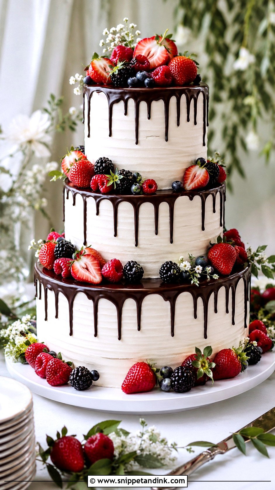 Chocolate Drip Wedding Cake With Fresh Berries - Snippet and Ink - 20 Chocolate Drip Wedding Cake Ideas