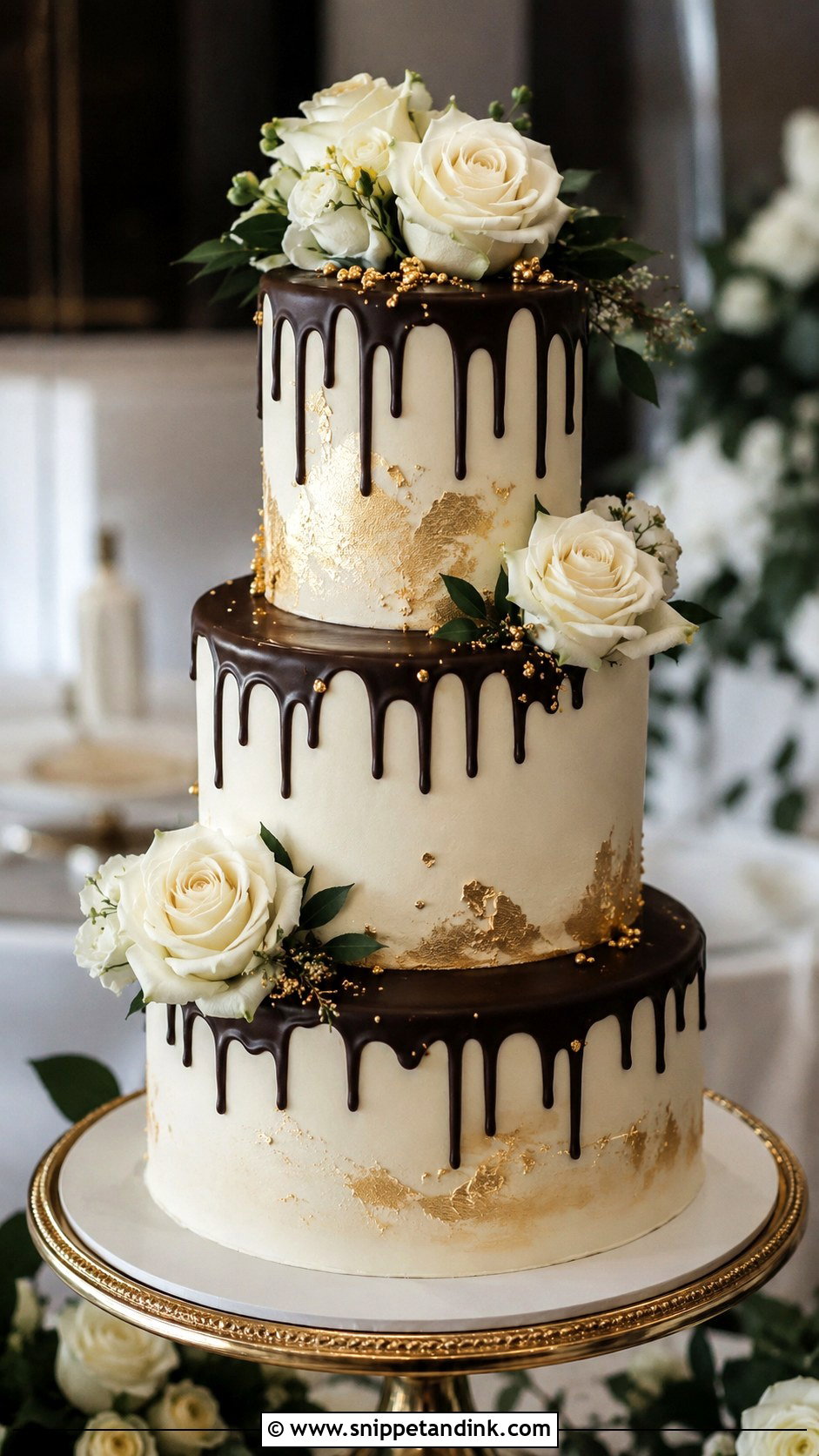 Chocolate Drip Wedding Cake With Gold - Snippet and Ink - 20 Chocolate Drip Wedding Cake Ideas