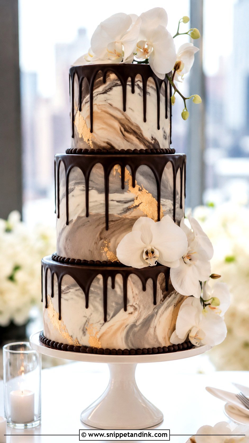 Chocolate Drip Wedding Cake With Marble Buttercream - Snippet and Ink - 20 Chocolate Drip Wedding Cake Ideas