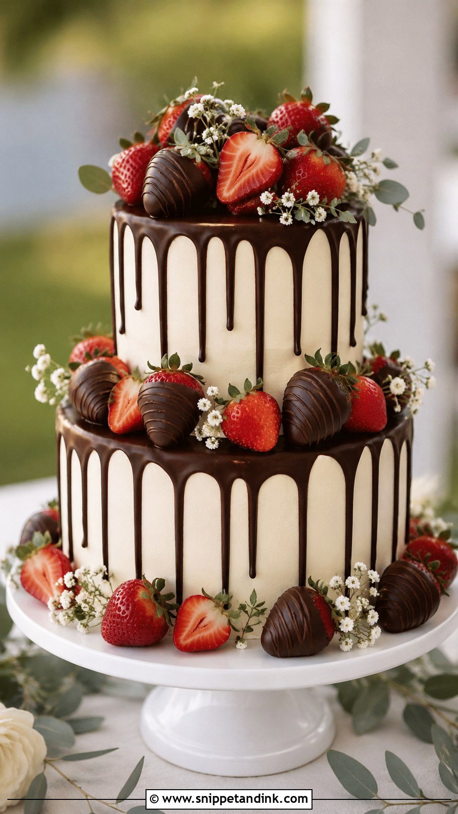 Chocolate Drip Wedding Cake With Strawberries - Snippet and Ink - 20 Chocolate Drip Wedding Cake Ideas