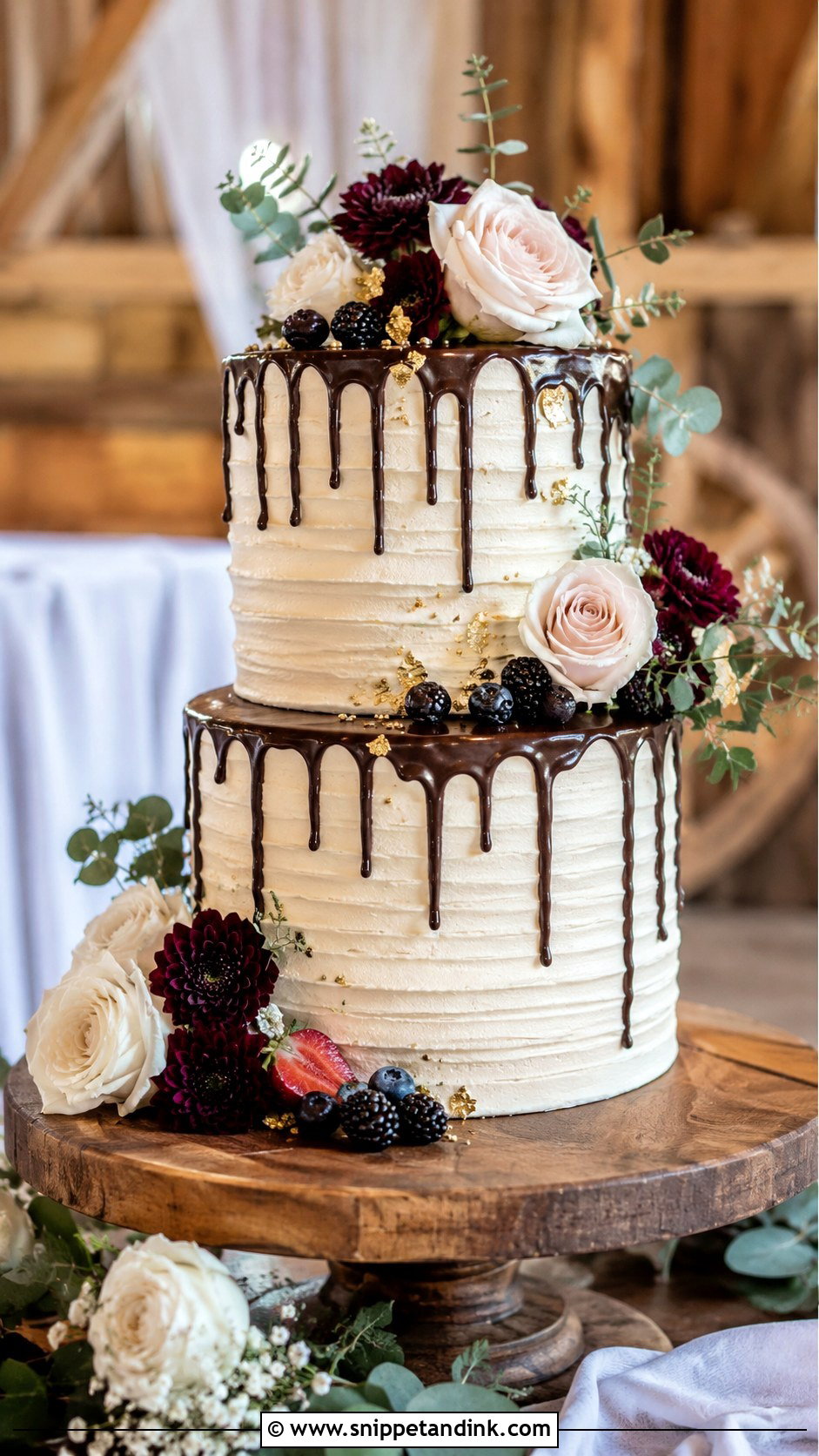 Chocolate Drip Wedding Cake With Textured Buttercream - Snippet and Ink - 20 Chocolate Drip Wedding Cake Ideas