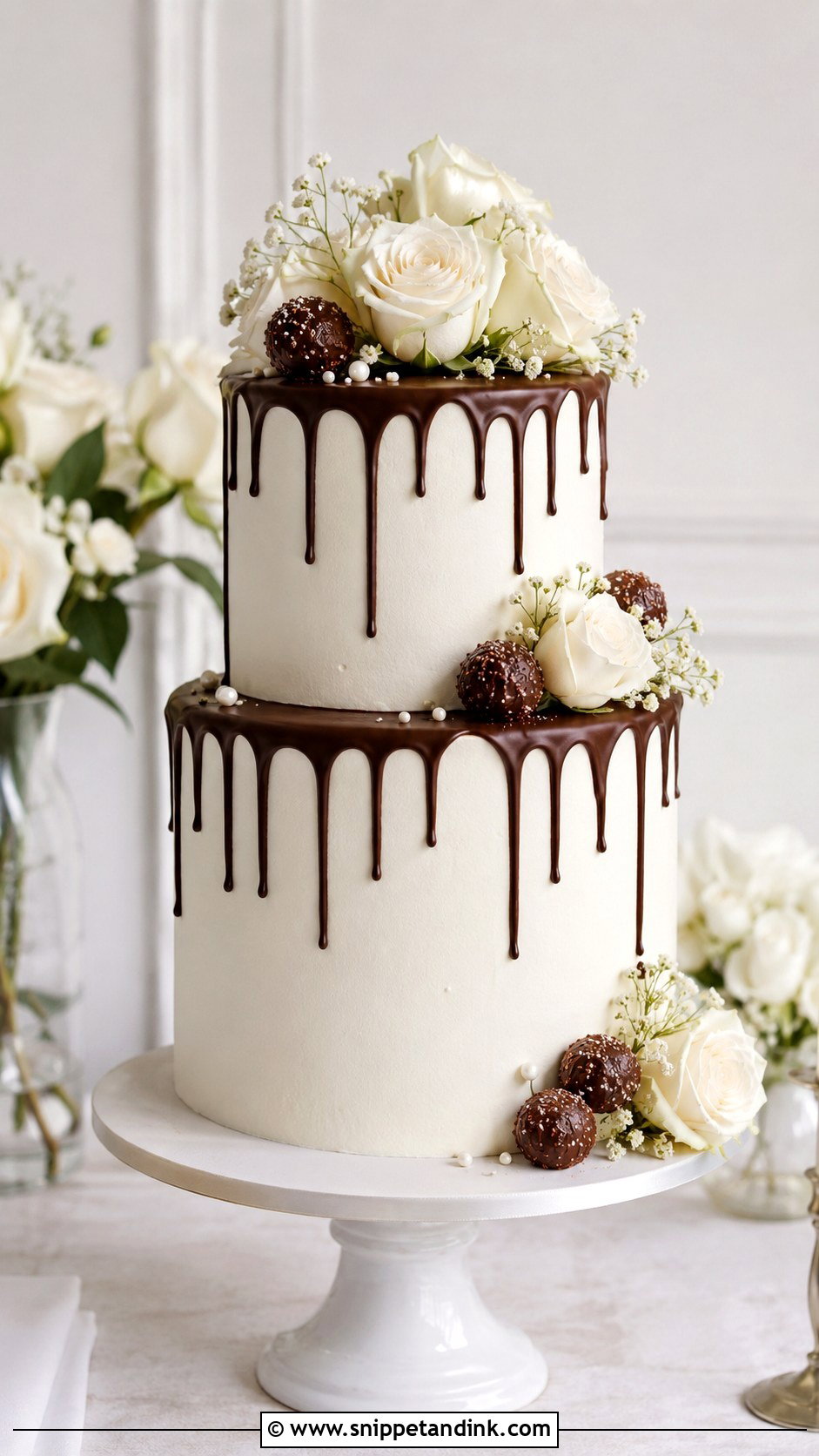 Chocolate Drip White Wedding Cake - Snippet and Ink - 25 Chocolate and White Wedding Cake Ideas