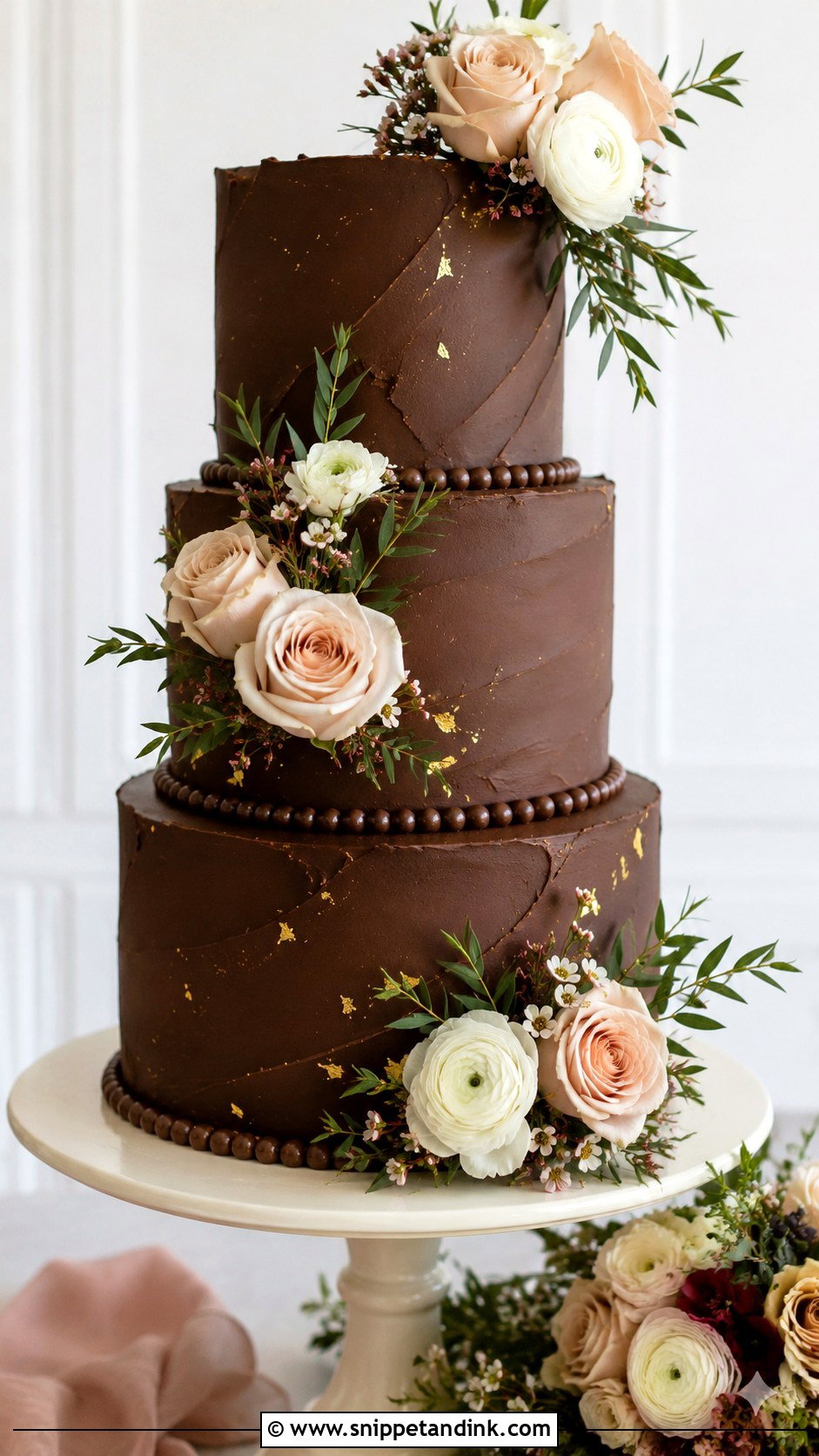 Chocolate Floral Wedding Cake - Snippet and Ink - 20 Chocolate Wedding Cake Ideas