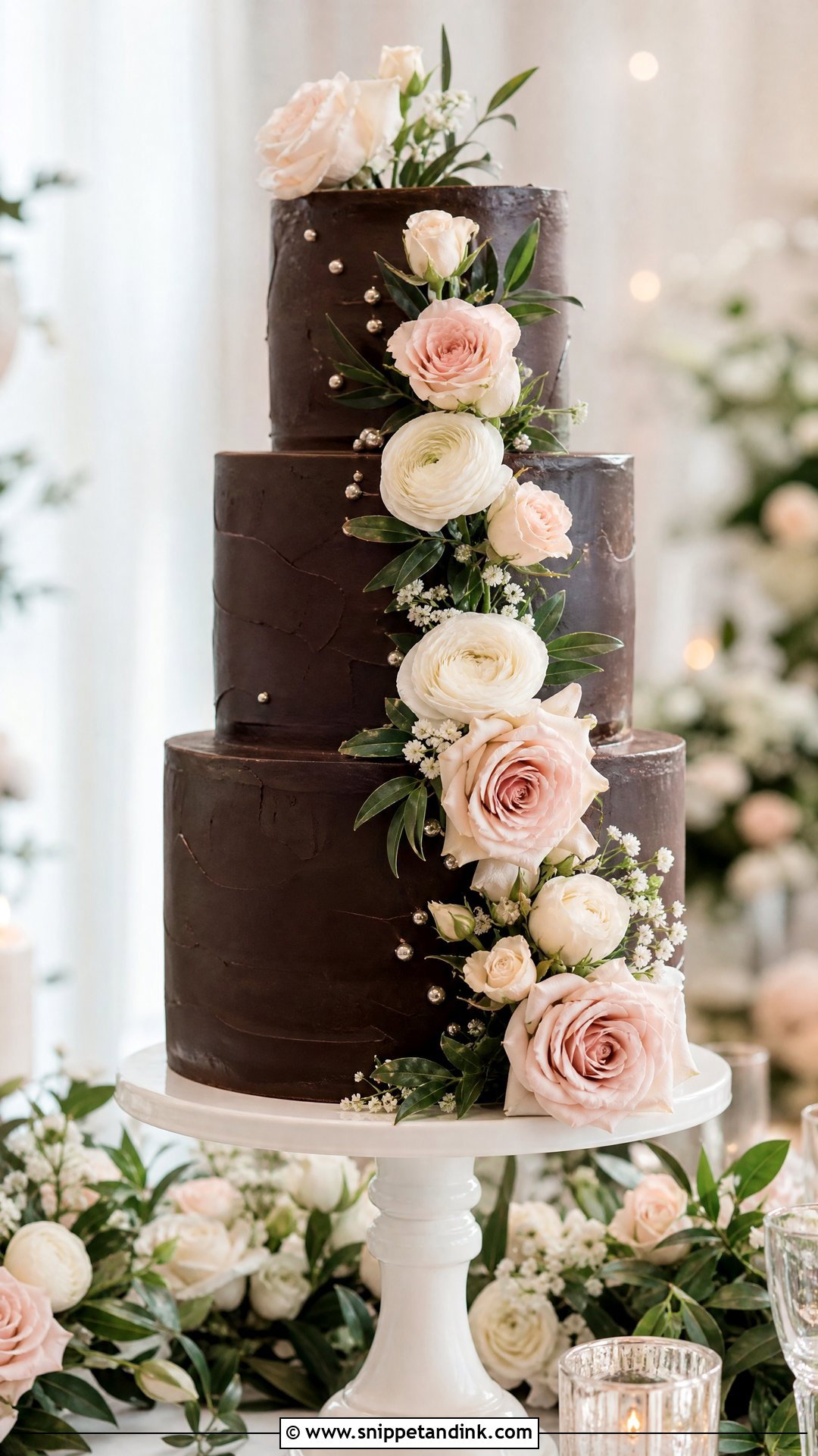 Chocolate Floral Wedding Cake - Snippet and Ink - 25 Chocolate Wedding Cake Ideas