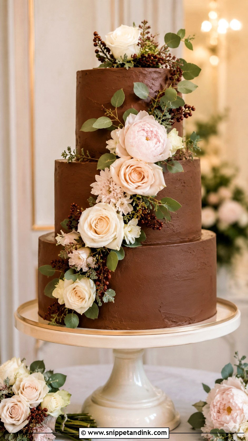 Chocolate Floral Wedding Cake - Snippet and Ink - 20 Chocolate Cake Design Ideas for Wedding