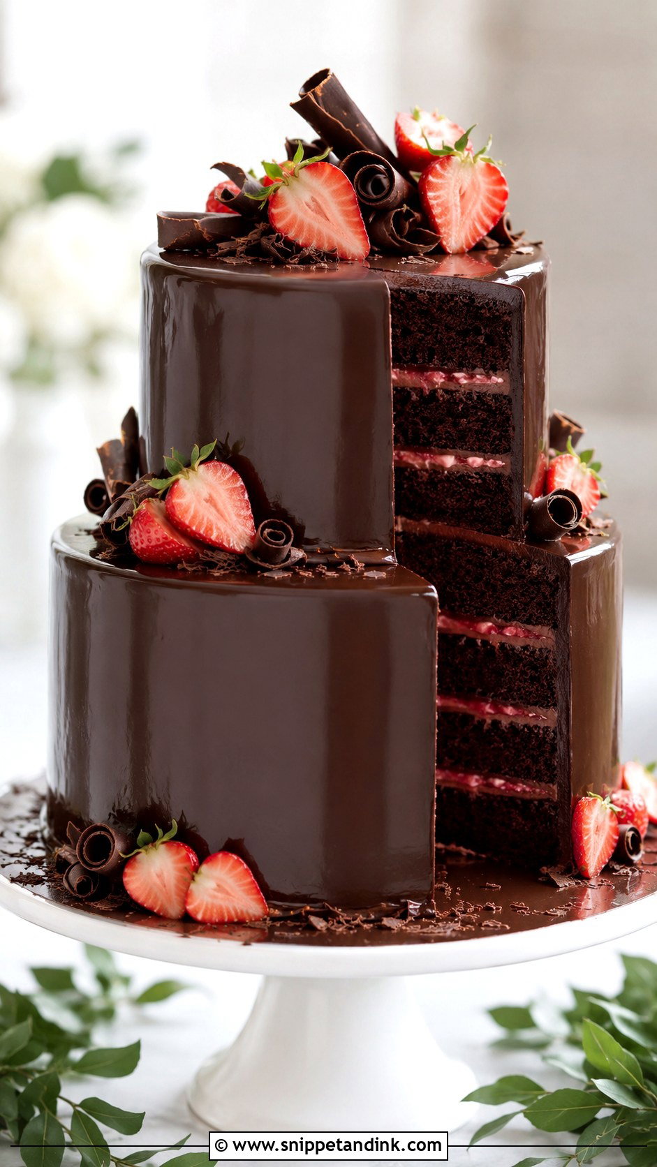 Chocolate Ganache Strawberry Wedding Cake - Snippet and Ink - 25 Chocolate Strawberry Wedding Cake Ideas