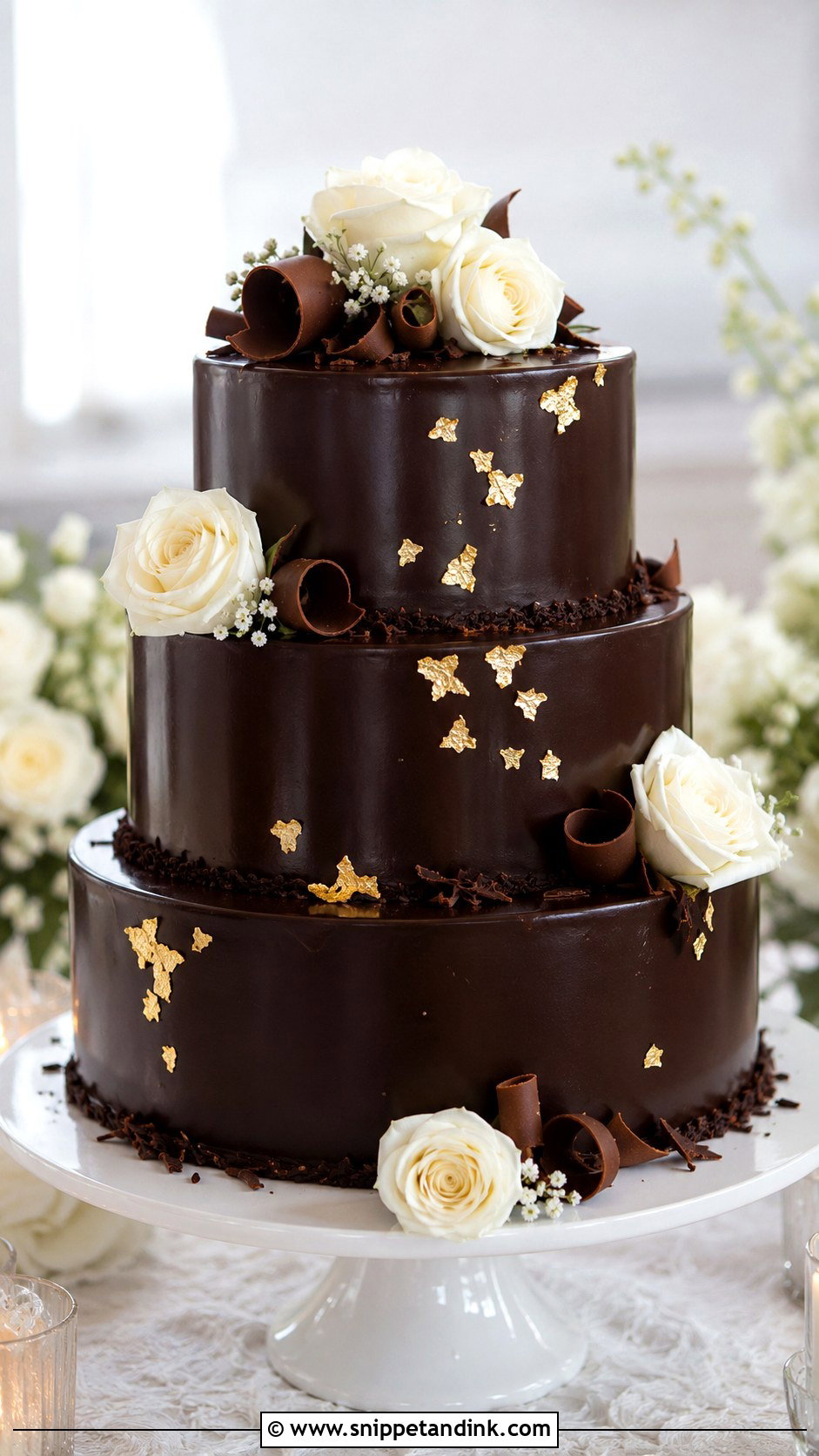 Chocolate Ganache Wedding Cake - Snippet and Ink - 20 Chocolate Wedding Cake Ideas