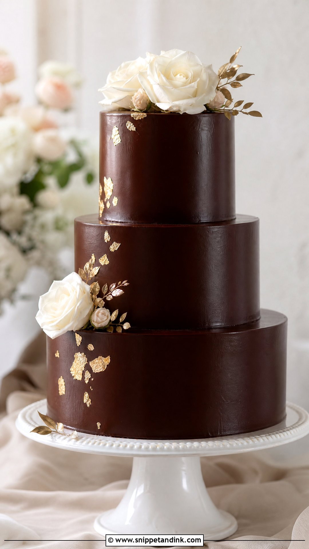 Chocolate Ganache Wedding Cake - Snippet and Ink - 25 Chocolate Wedding Cake Ideas
