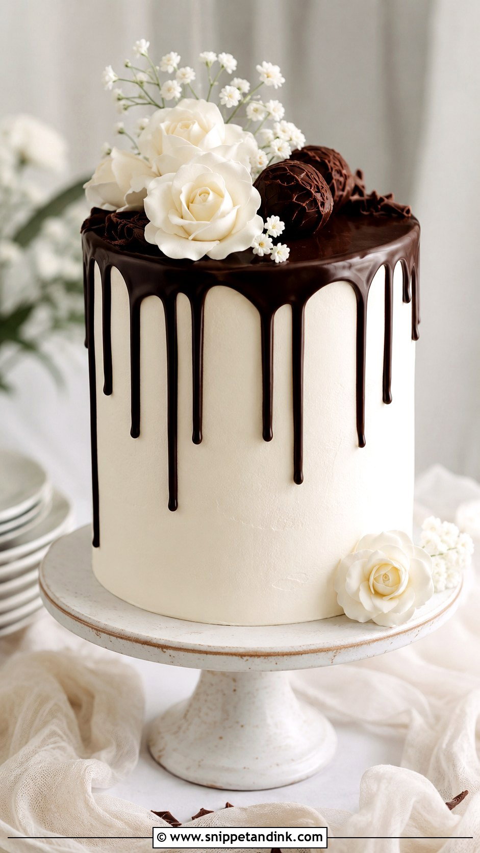 Chocolate Ganache White Wedding Cake - Snippet and Ink - 25 Chocolate and White Wedding Cake Ideas