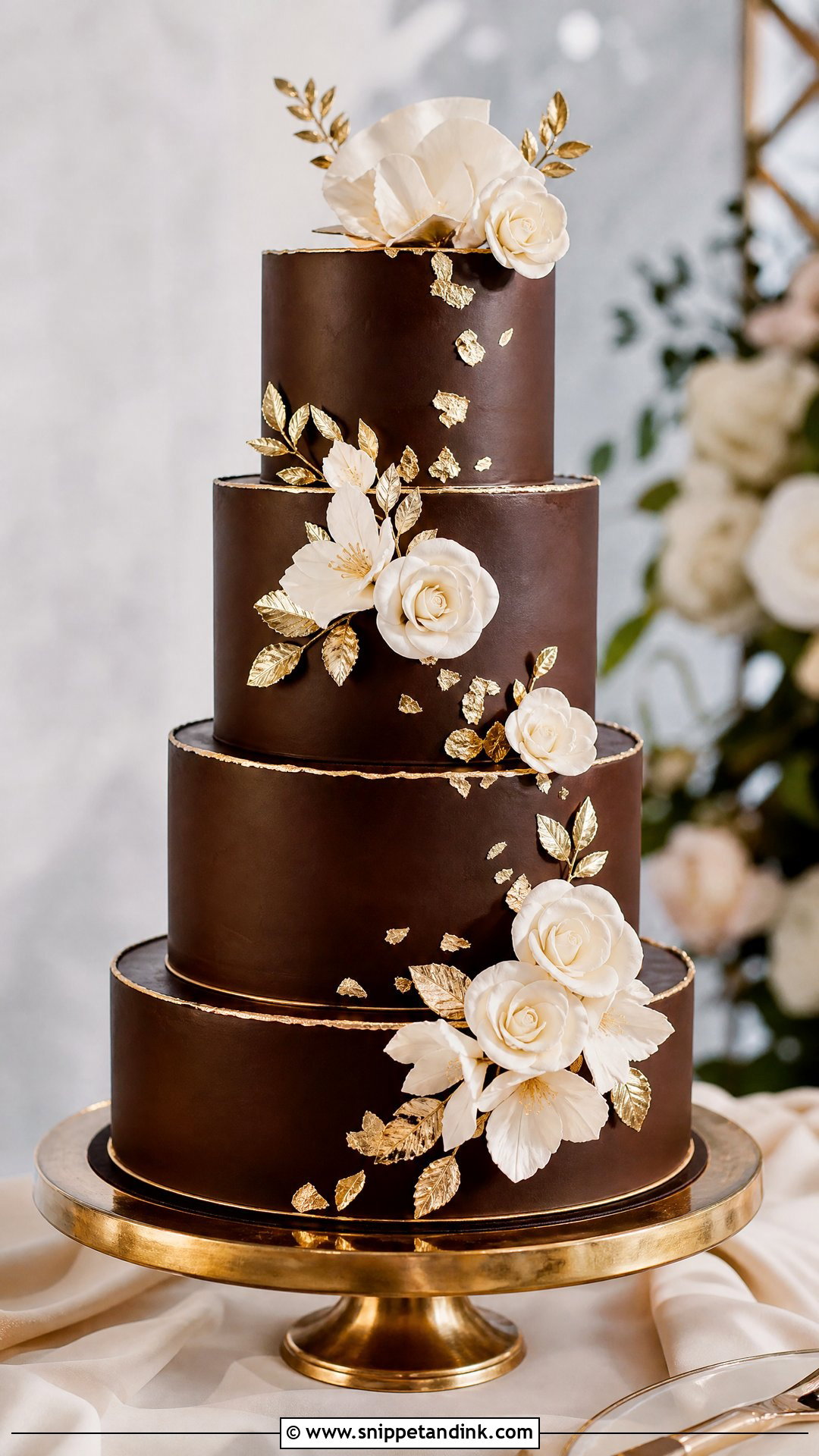 Chocolate Gold Wedding Cake - Snippet and Ink - 25 Chocolate Wedding Cake Ideas