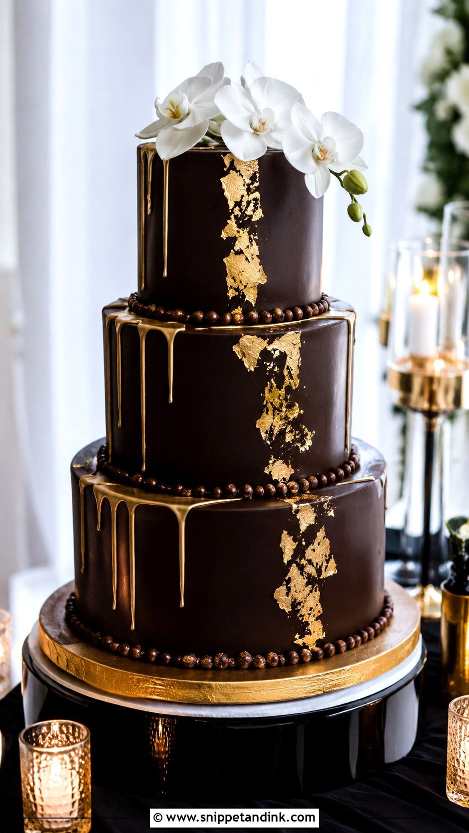 Chocolate Gold Wedding Cake - Snippet and Ink - 20 Chocolate Cake Design Ideas for Wedding