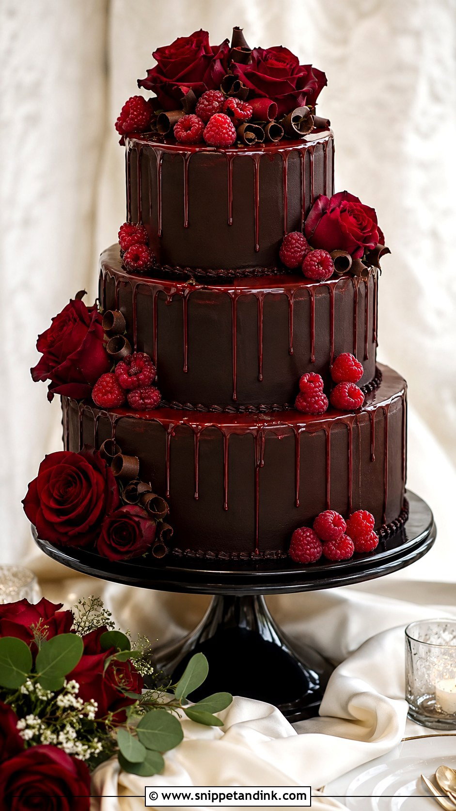 Chocolate Raspberry Wedding Cake - Snippet and Ink - 20 Chocolate Wedding Cake Ideas