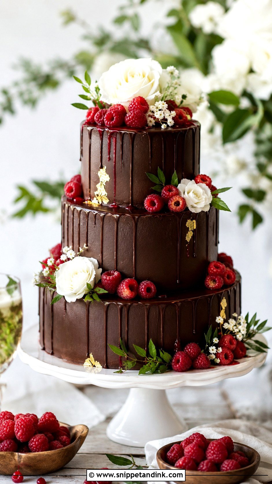 Chocolate Raspberry Wedding Cake - Snippet and Ink - 20 Chocolate Cake Design Ideas for Wedding