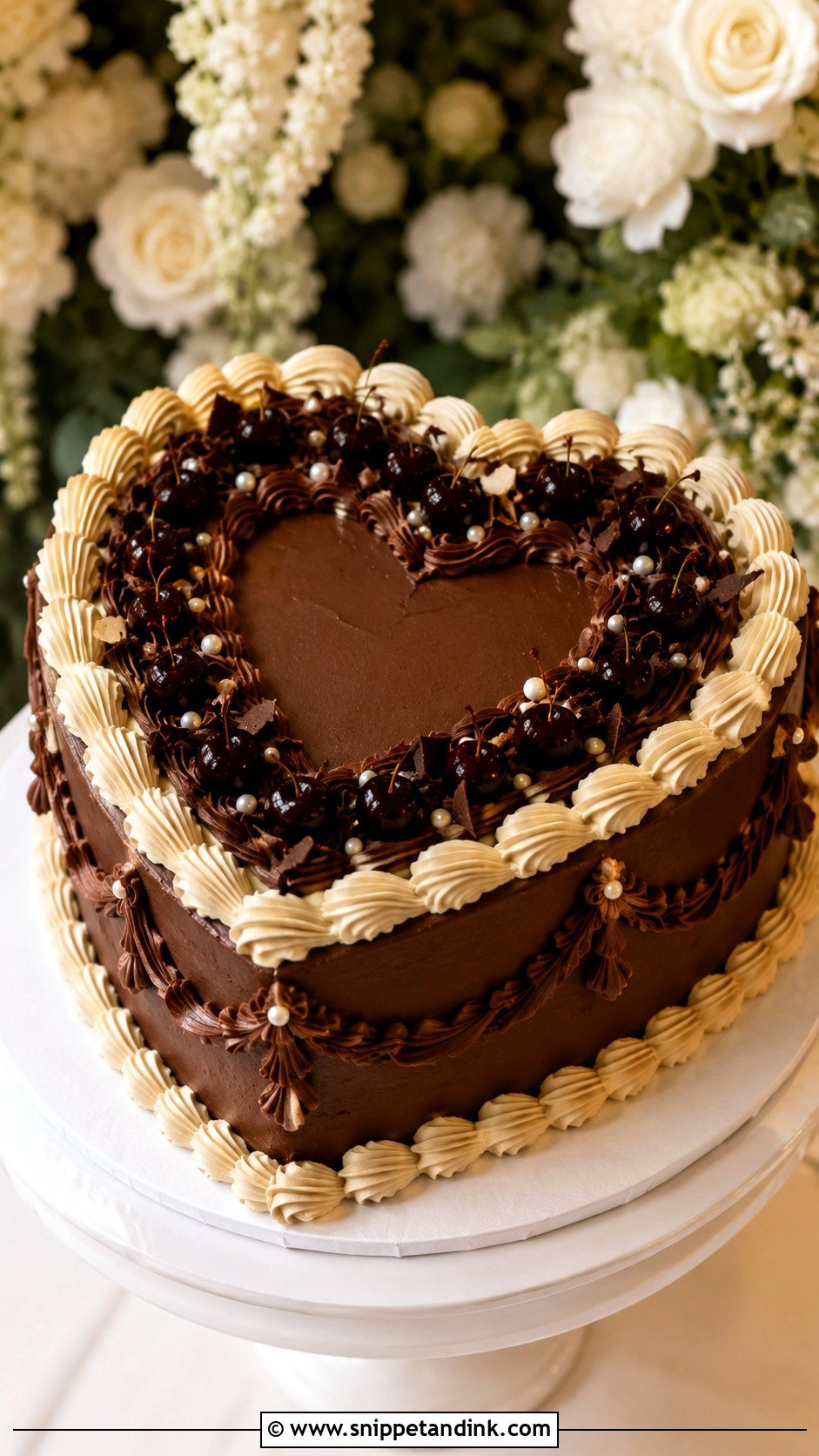 Chocolate Retro Heart Wedding Cake - Snippet and Ink - 30 Retro Heart Wedding Cake Ideas