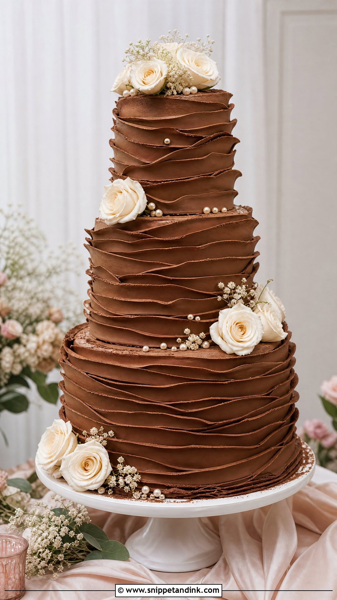 Chocolate Ruffle Wedding Cake - Snippet and Ink - 25 Chocolate Wedding Cake Ideas