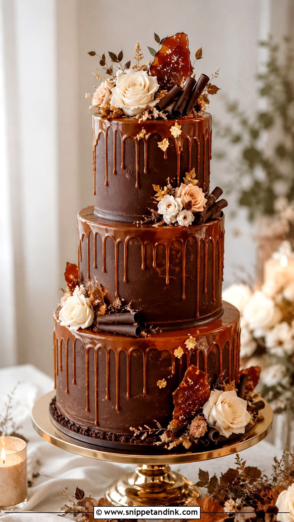 Chocolate Salted Caramel Wedding Cake - Snippet and Ink - 20 Chocolate Wedding Cake Ideas
