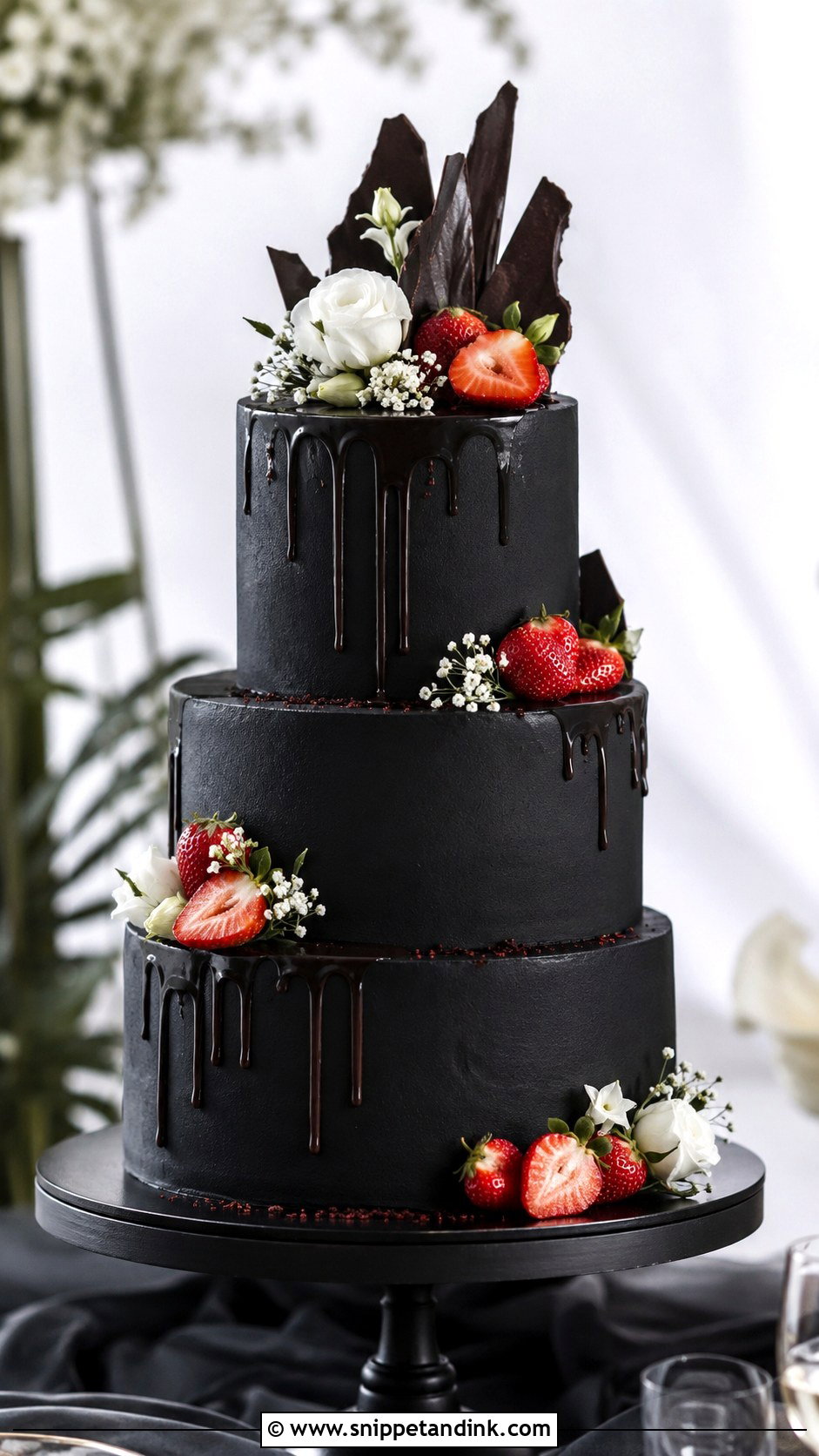 Chocolate Strawberry Black Wedding Cake - Snippet and Ink - 25 Chocolate Strawberry Wedding Cake Ideas