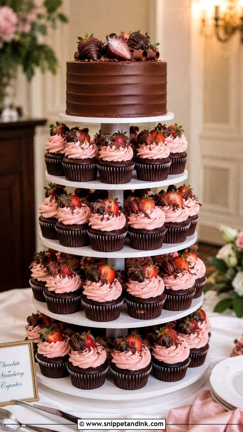 Chocolate Strawberry Cupcake Wedding Cake - Snippet and Ink - 25 Chocolate Strawberry Wedding Cake Ideas