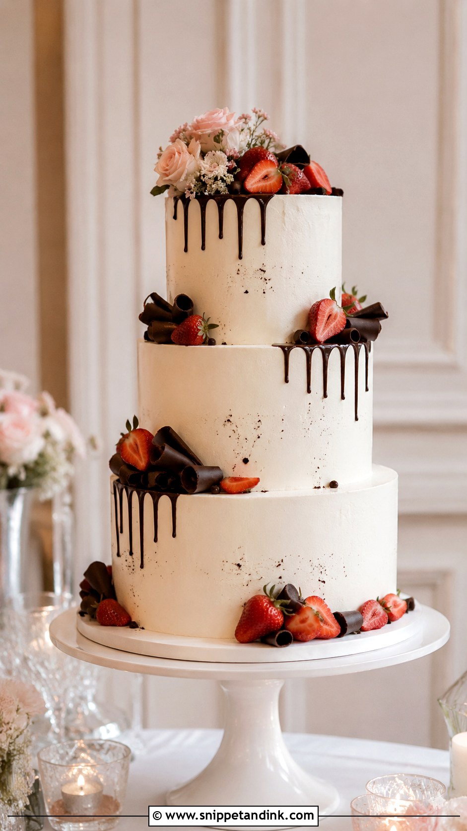 Chocolate Strawberry Elegant Wedding Cake - Snippet and Ink - 25 Chocolate Strawberry Wedding Cake Ideas