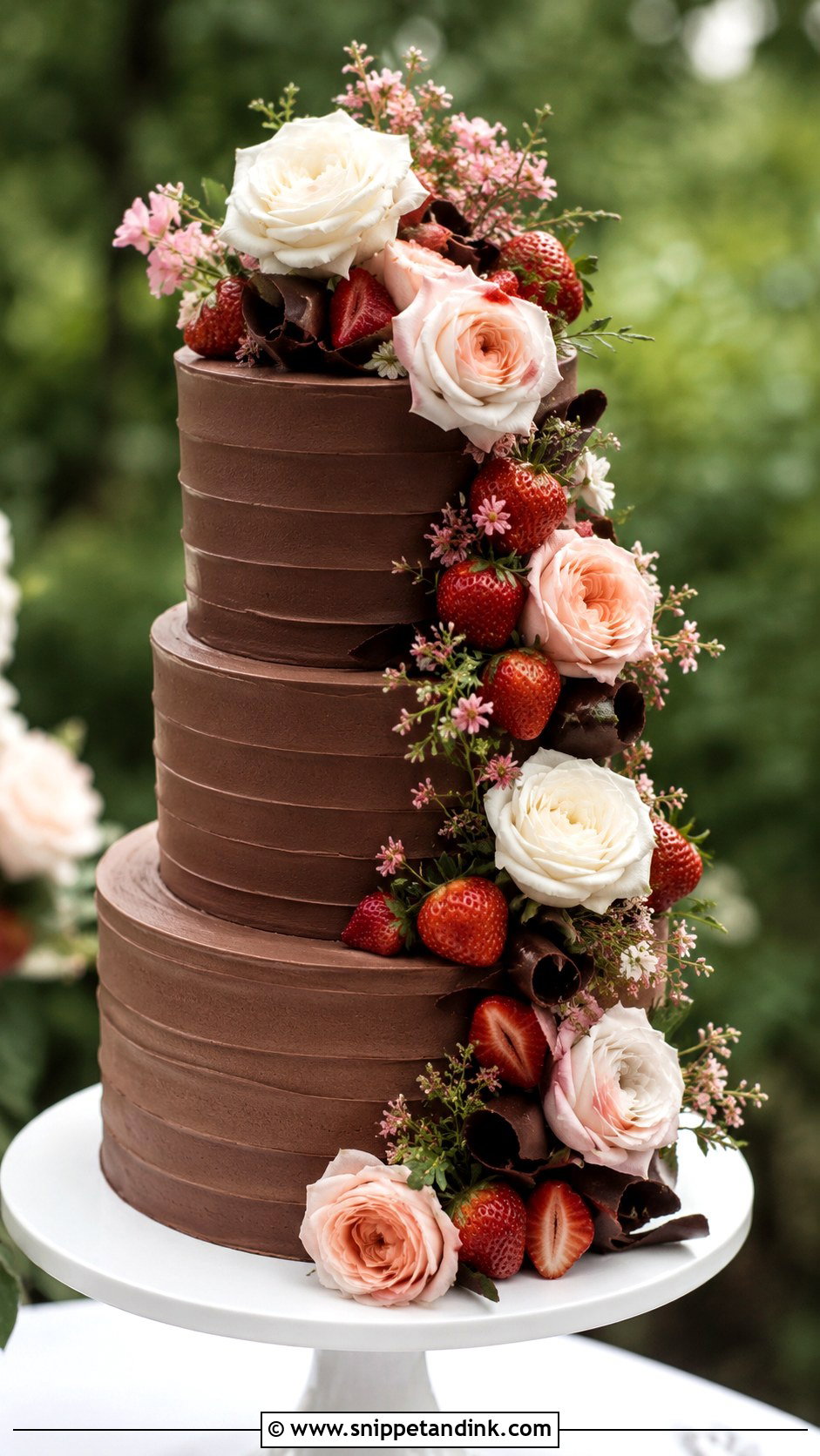 Chocolate Strawberry Floral Wedding Cake - Snippet and Ink - 25 Chocolate Strawberry Wedding Cake Ideas