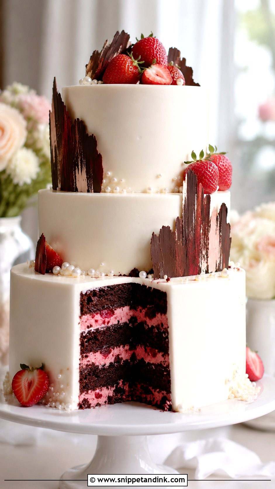 Chocolate Strawberry Fondant Wedding Cake - Snippet and Ink - 25 Chocolate Strawberry Wedding Cake Ideas