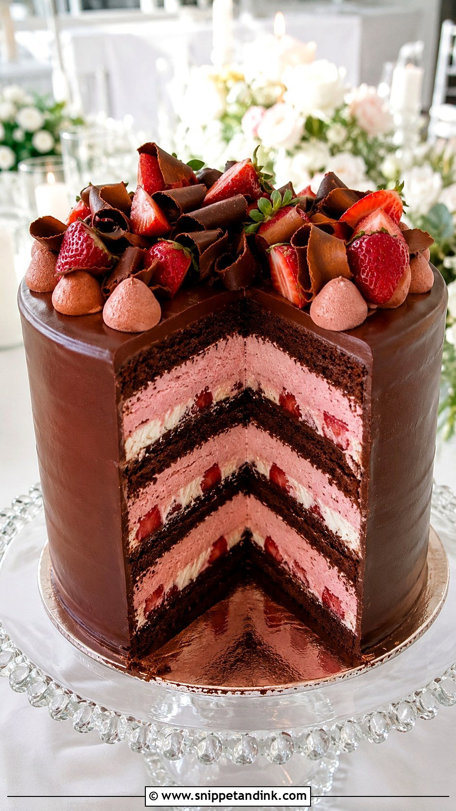 Chocolate Strawberry Mousse Wedding Cake - Snippet and Ink - 25 Chocolate Strawberry Wedding Cake Ideas